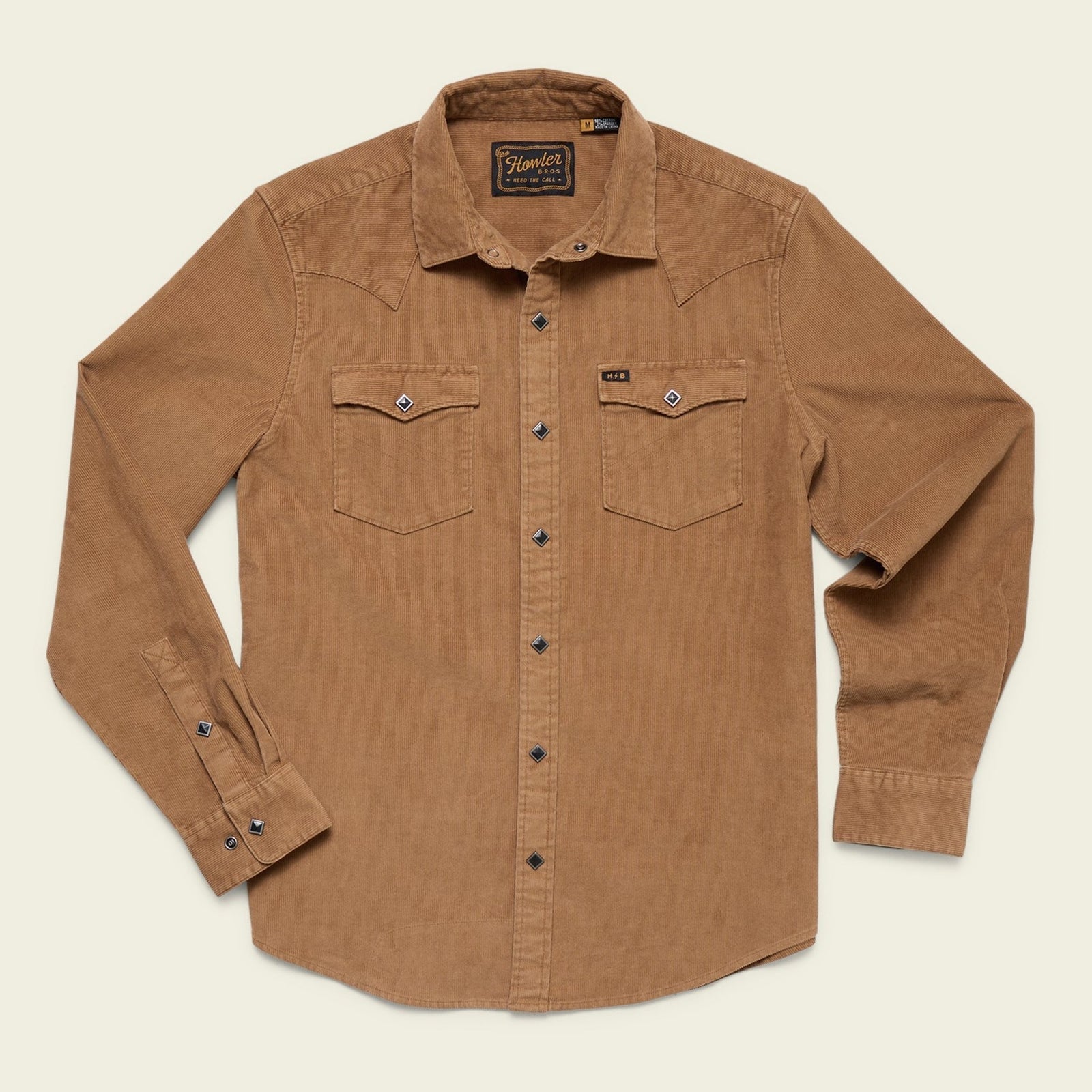 Roper's Clothing Corduroy Pearl Snap Shirt in Duck Brown, front view