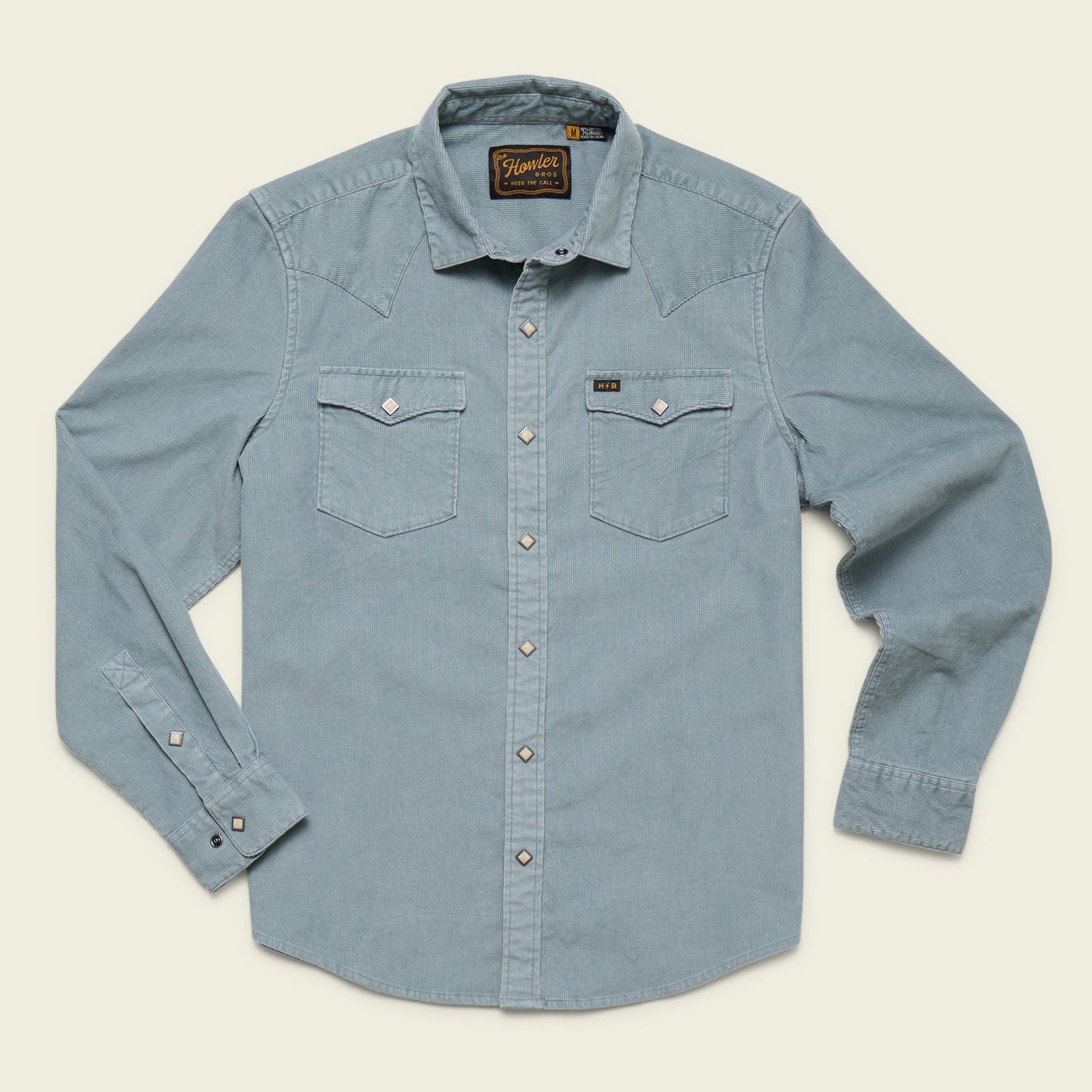 Roper's Clothing Corduroy Pearl Snap Shirt in Iron Blue, front view
