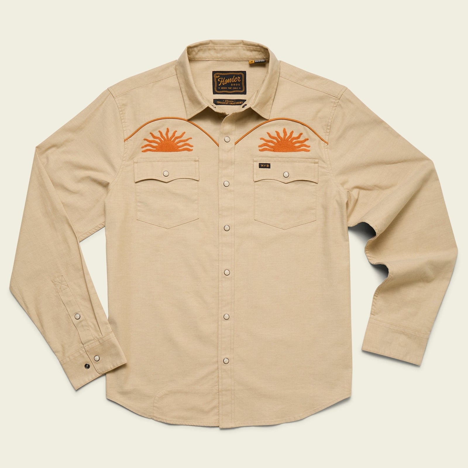 Roper's Clothing Deluxe Pearl Snap Shirt in El Sol: Gold, front view