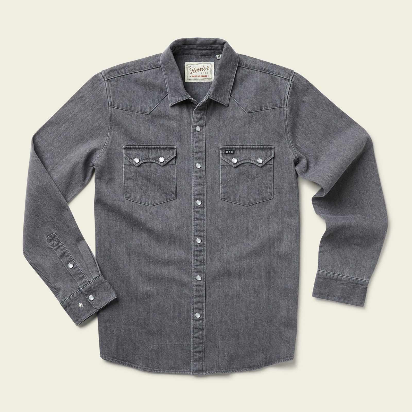 Roper's Clothing Denim Pearl Snap Shirt in Jovi Grey Wash, front view