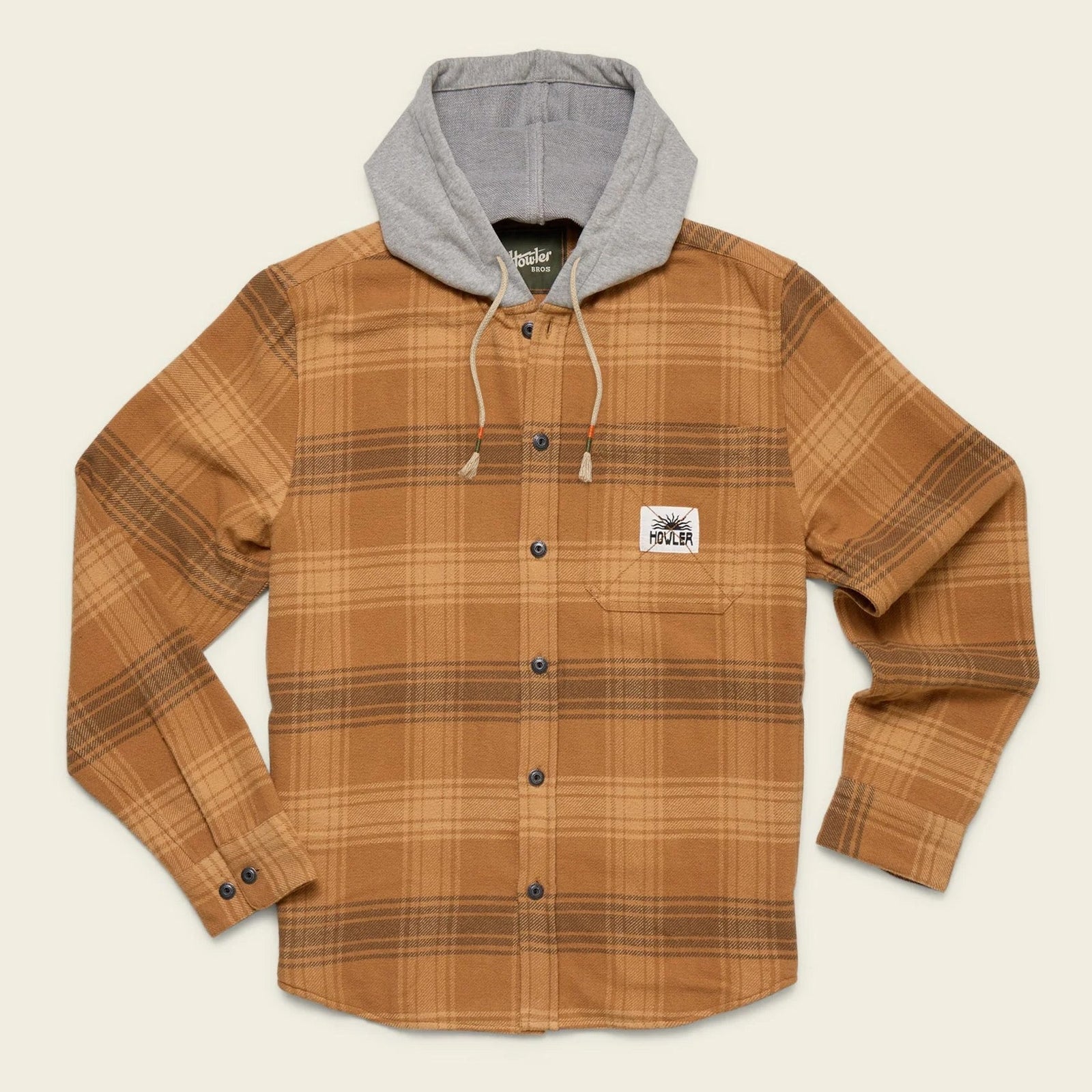 Roper's Clothing Hooded Blanket Flannel in Mesa Plaid: Duck Brown, front view