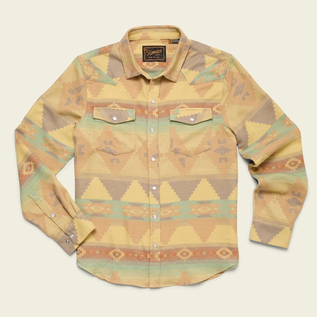 Roper's Clothing Jacquard Western Flannel in Mitla Motifs: Old Gold, front view