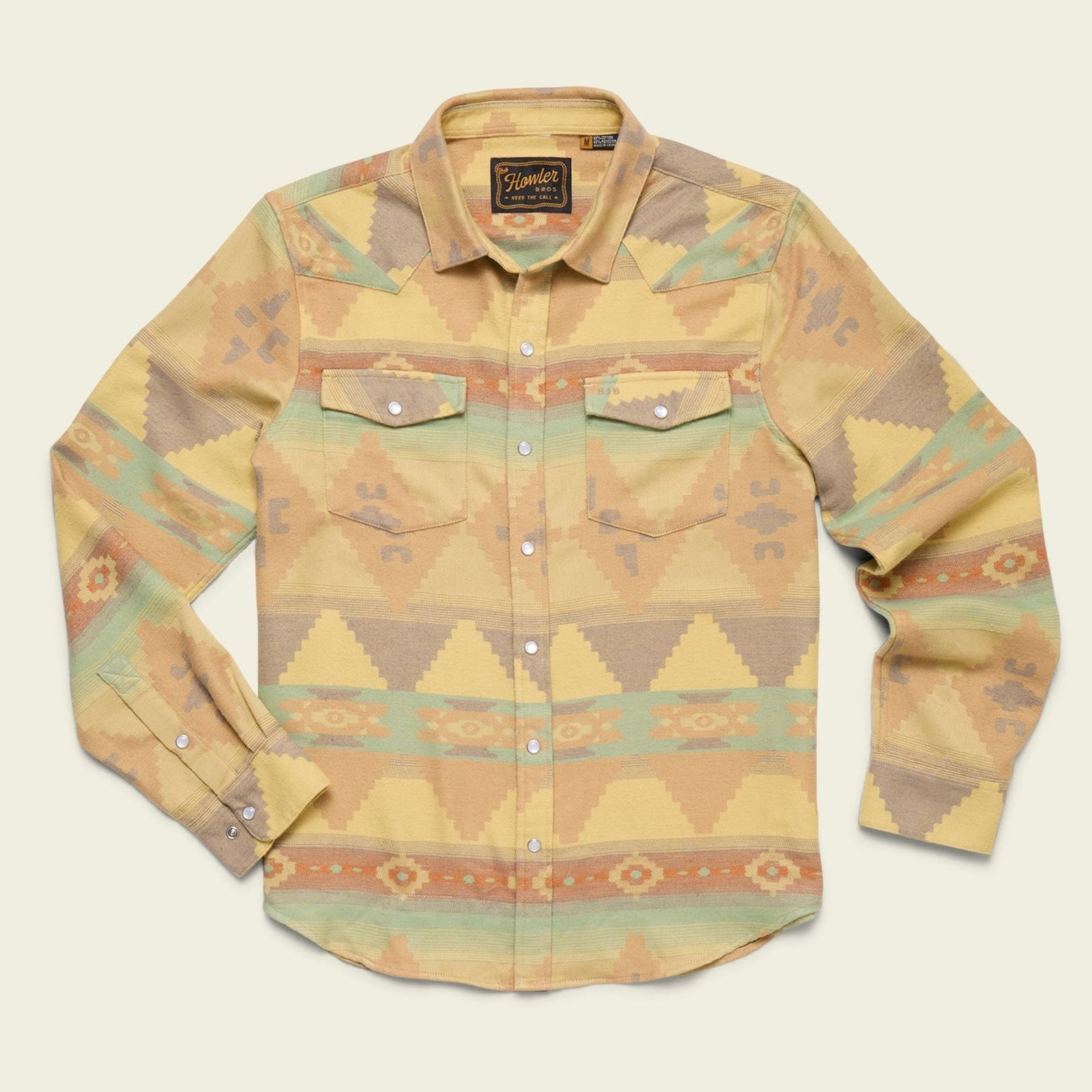 Roper's Clothing Jacquard Western Flannel in Mitla Motifs: Old Gold, front view