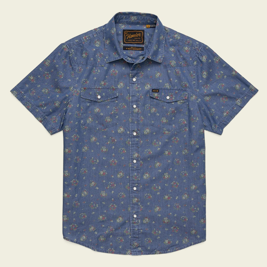 Roper's Clothing Pearl Snap Western Shirt in Bouquets: Washed Indigo, front view