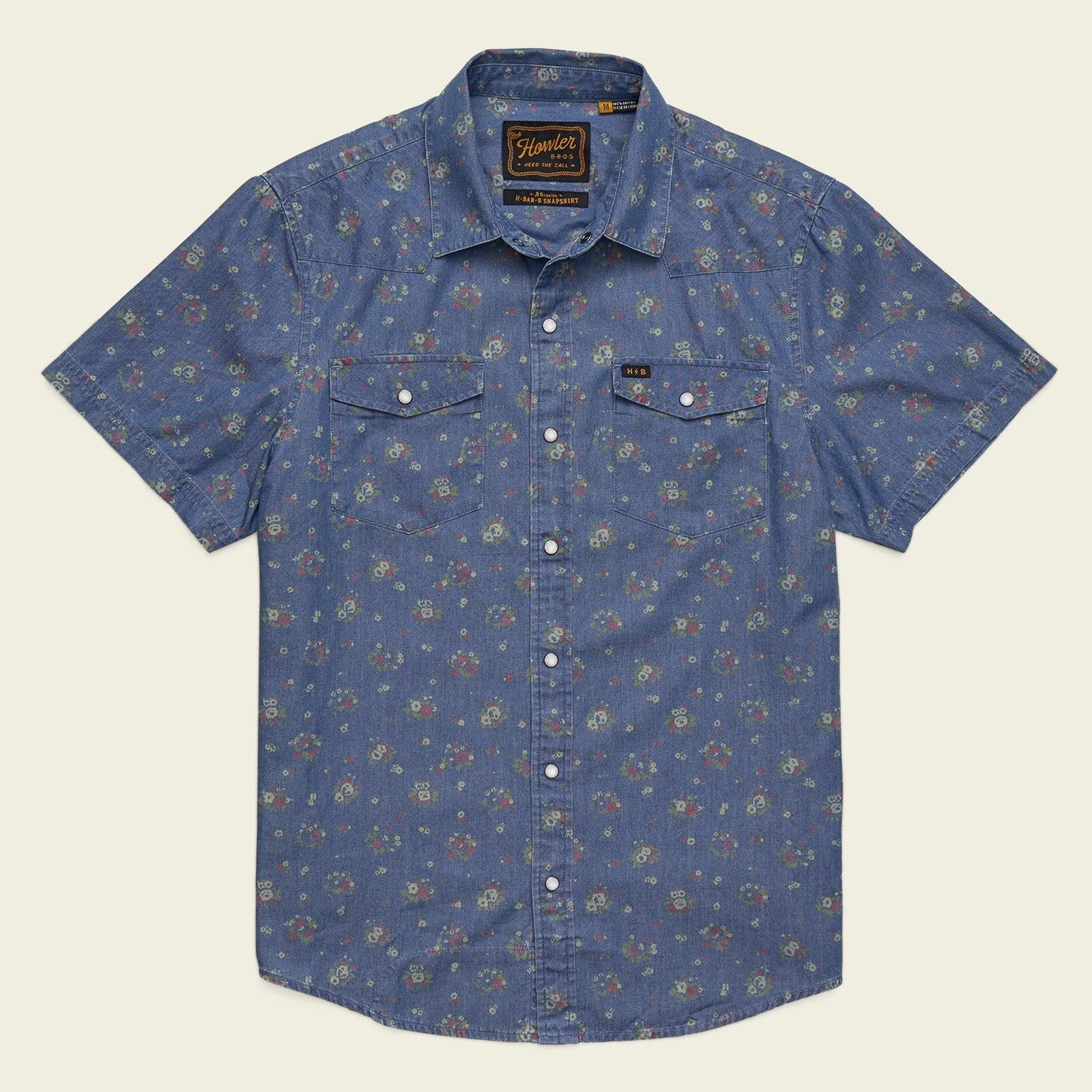 Roper's Clothing Pearl Snap Western Shirt in Bouquets: Washed Indigo, front view