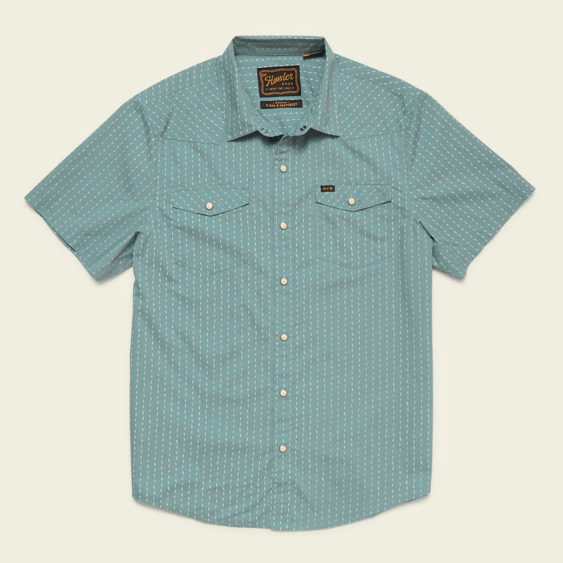 Roper's Clothing Pearl Snap Western Shirt in Power Lines: Smoke Blue, front view
