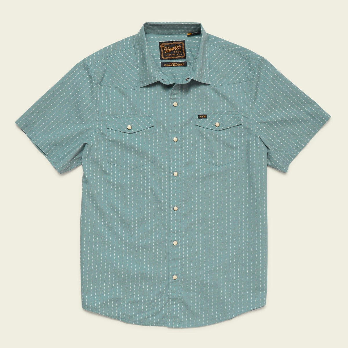 Roper's Clothing Pearl Snap Western Shirt in Power Lines: Smoke Blue, front view