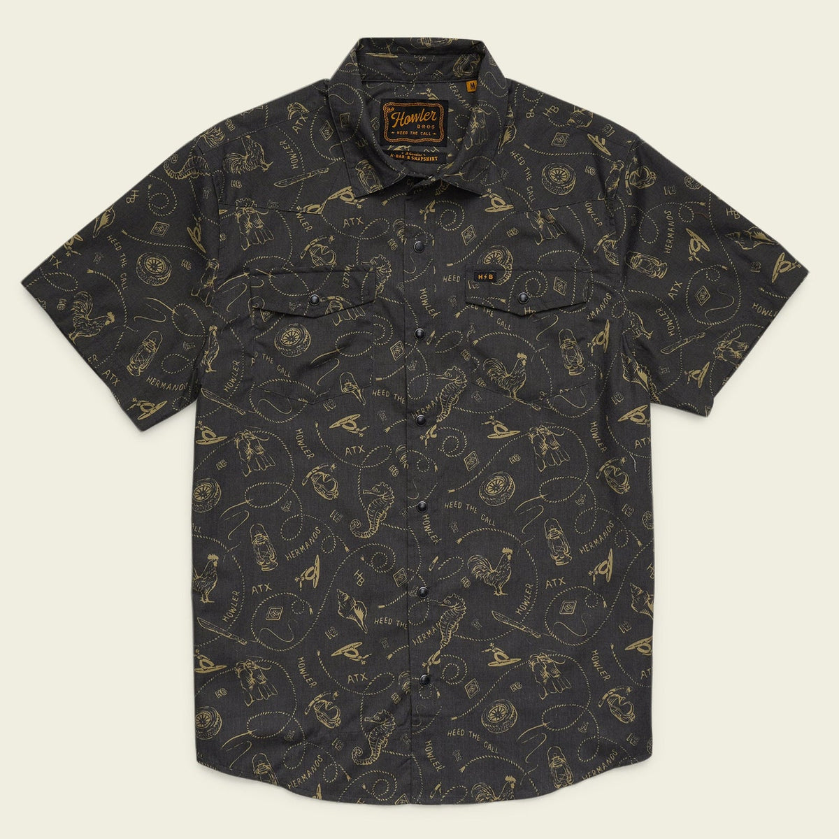 Roper's Clothing Pearl Snap Western Shirt in Sea Rodeo: Antique Black, front view