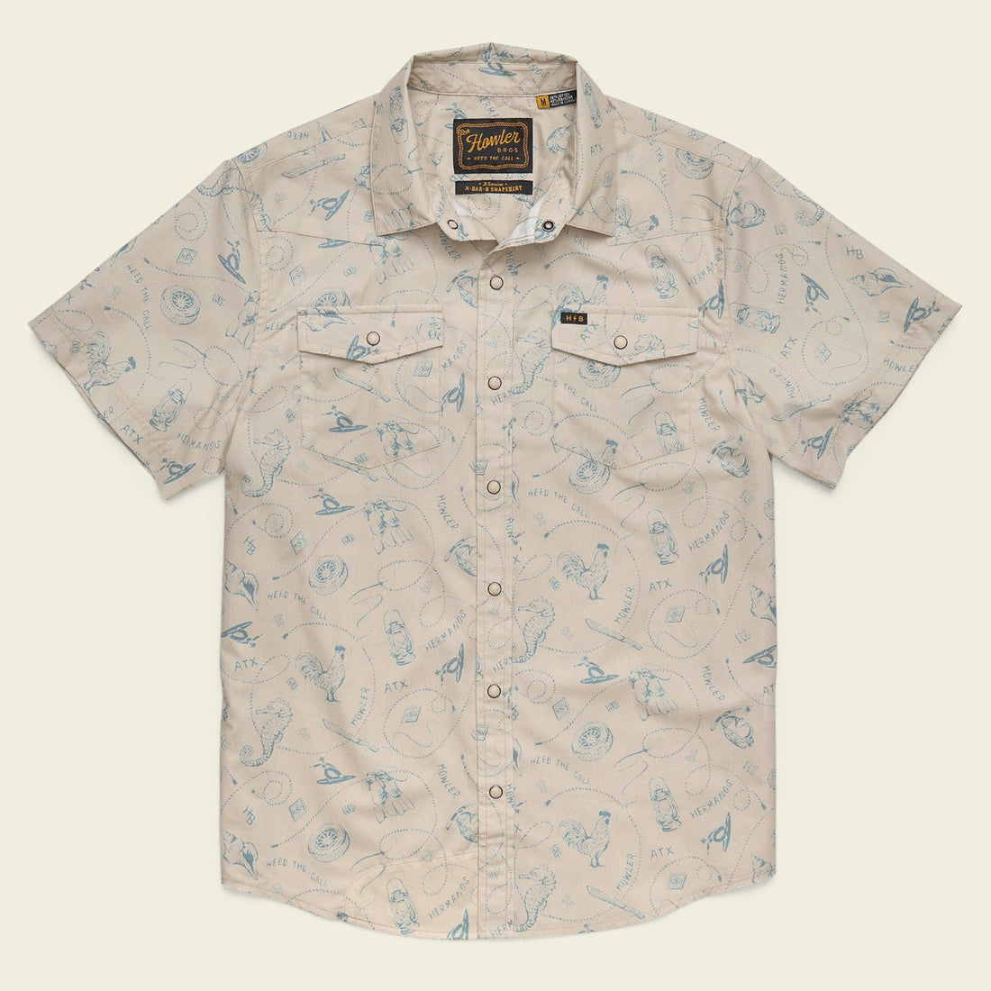 Roper's Clothing Pearl Snap Western Shirt in Sea Rodeo: Sand, front view