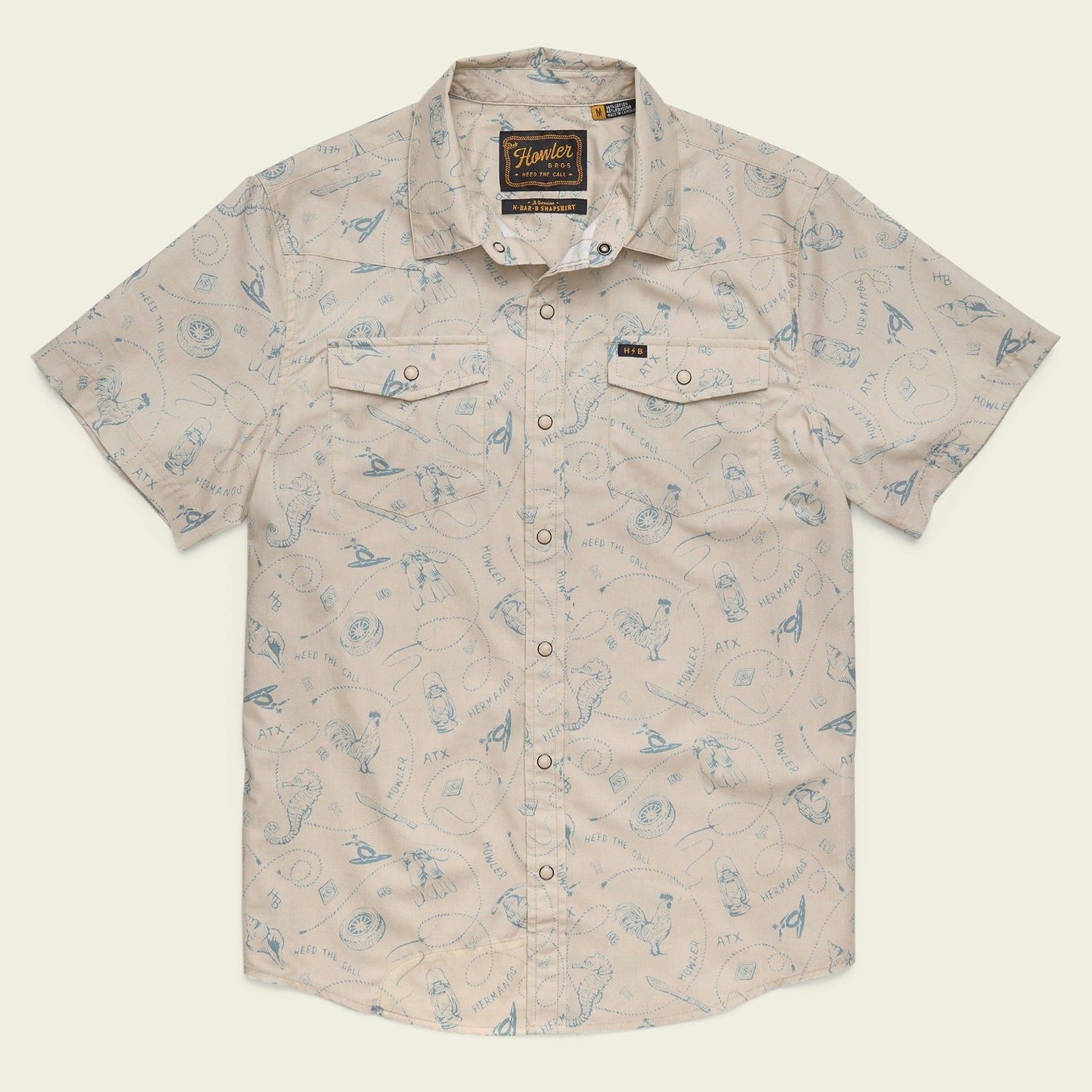 Roper's Clothing Pearl Snap Western Shirt in Sea Rodeo: Sand, front view