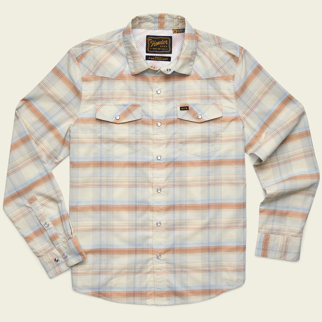 Roper's Clothing Performance Pearl Snap Longsleeve in Cameron Plaid: Cream, front view