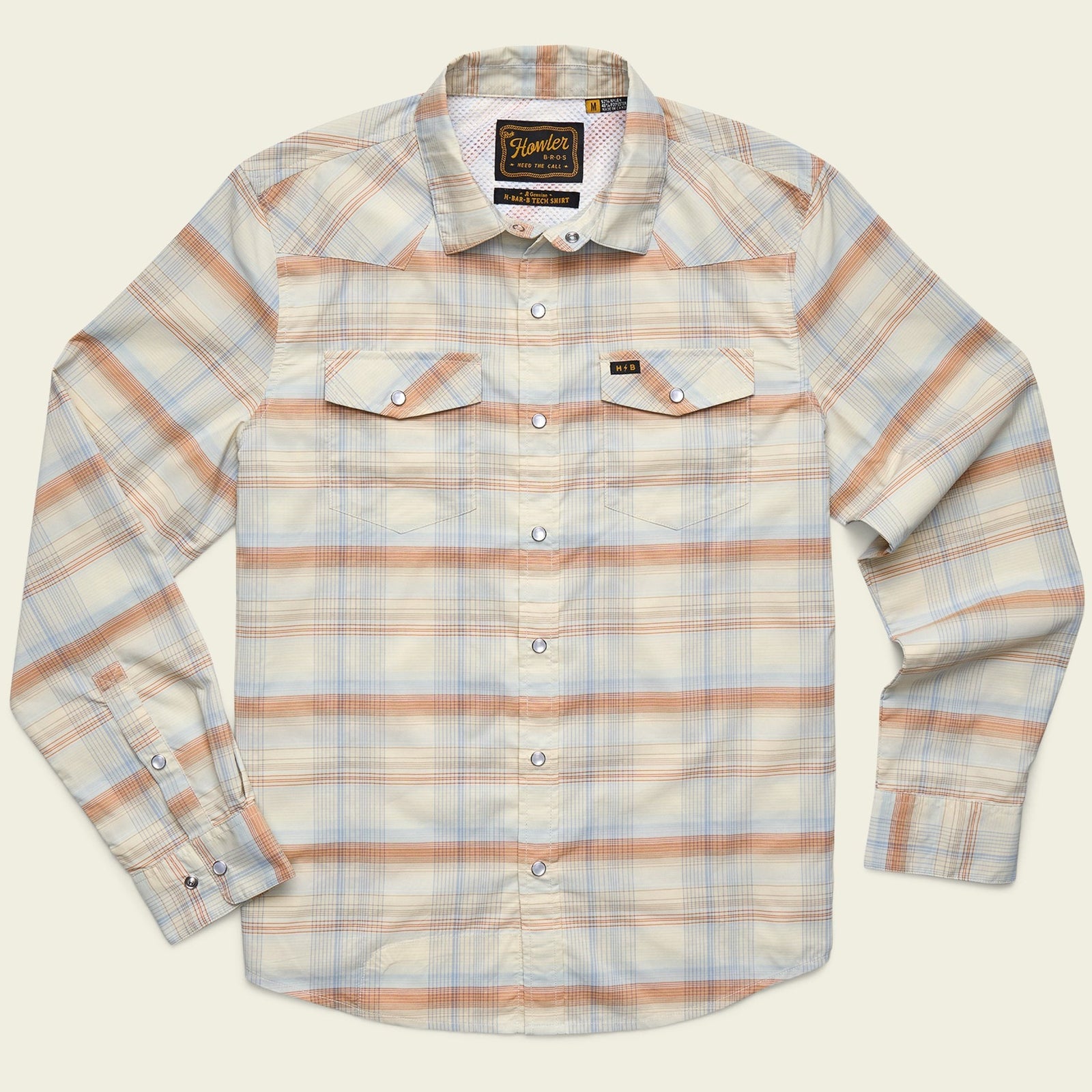 Roper's Clothing Performance Pearl Snap Longsleeve in Cameron Plaid: Cream, front view