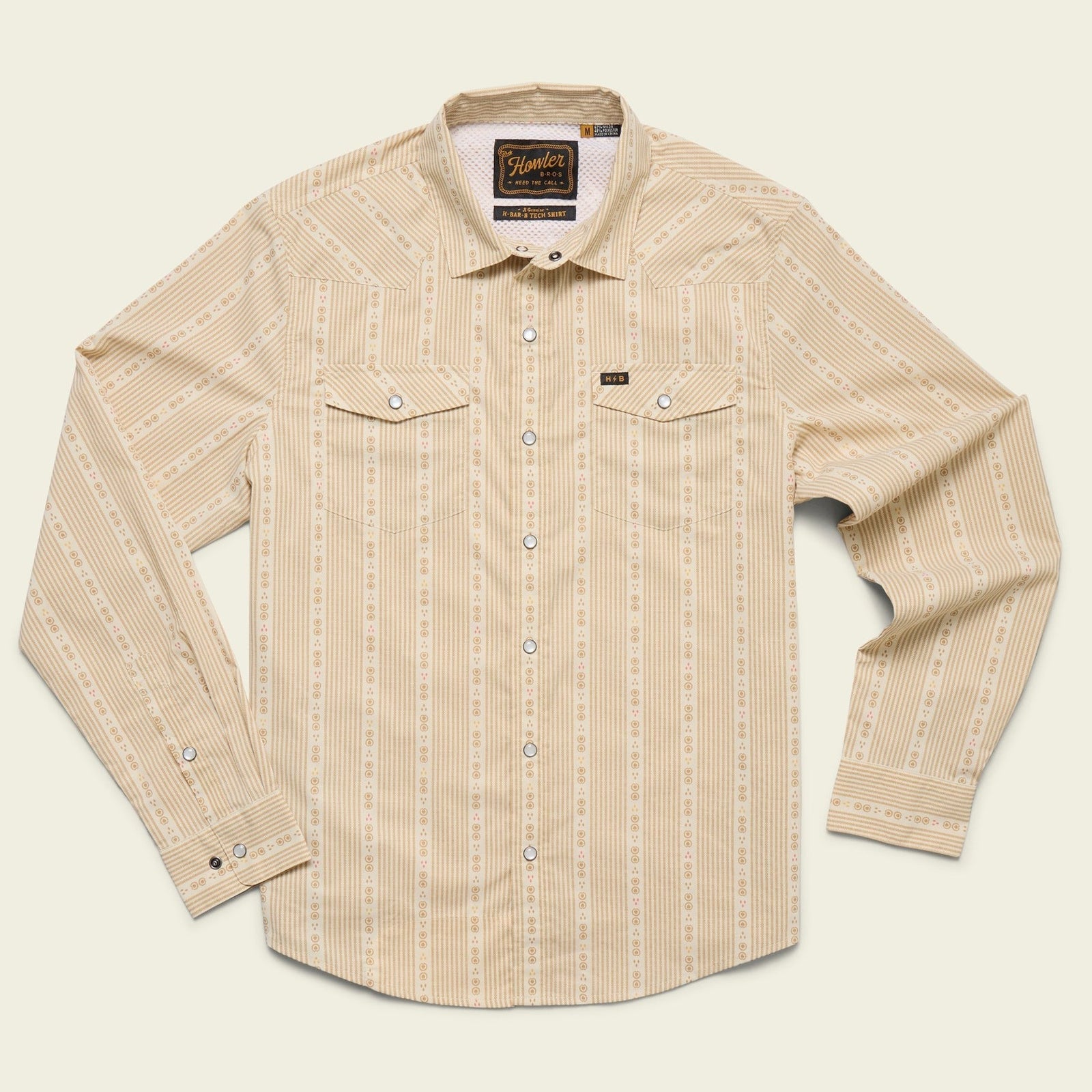 Roper's Clothing Performance Pearl Snap Longsleeve in Mosquero Stripe: Brown Rice, front view