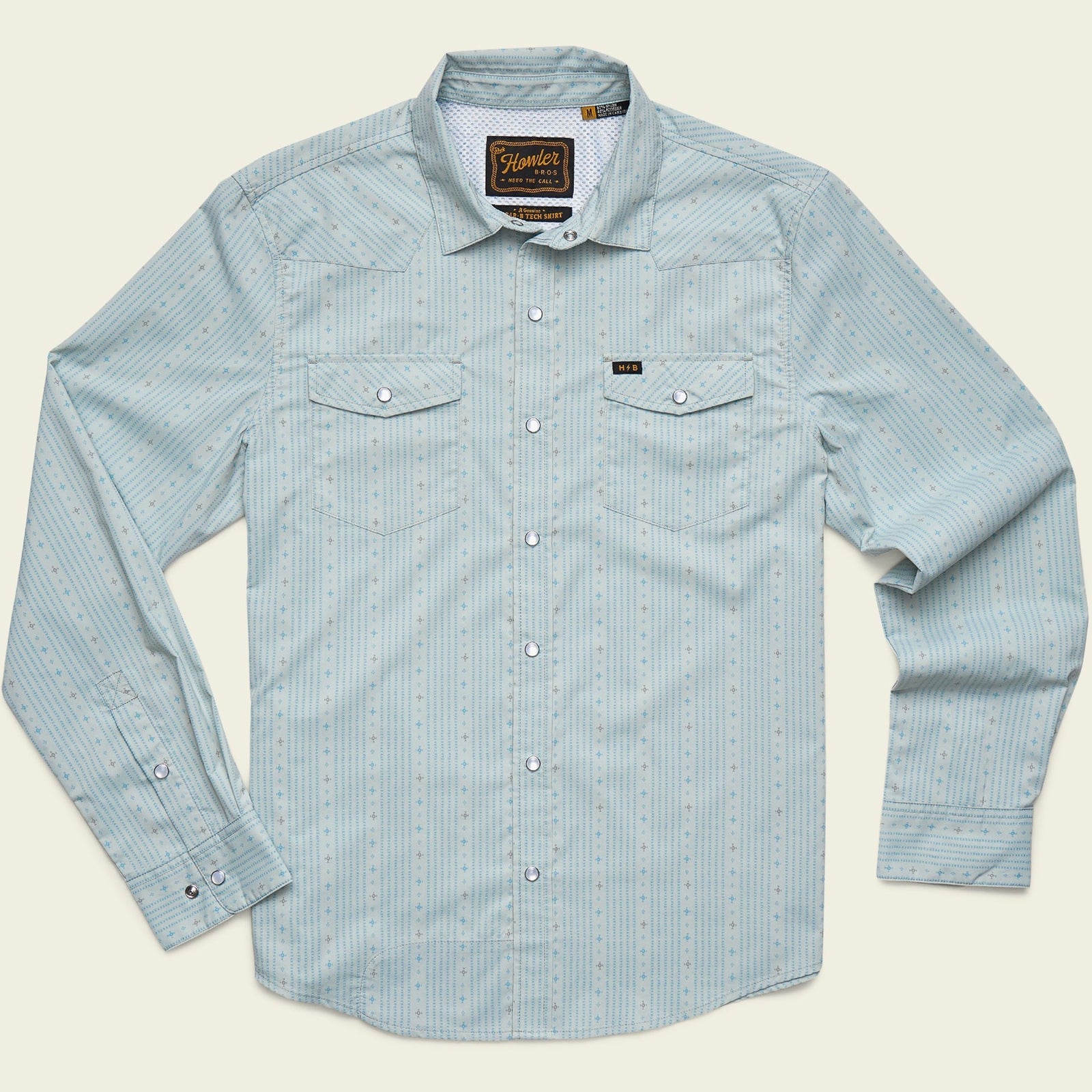 Roper's Clothing Performance Pearl Snap Longsleeve in Supernova Stripe: Ash Blue, front view