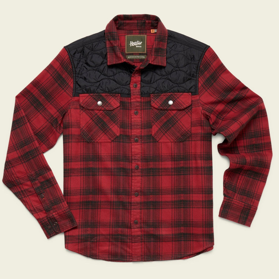 Roper's Clothing Quilted Flannel Shirt Jacket in Big Barrett Plaid: Brick Red, front view