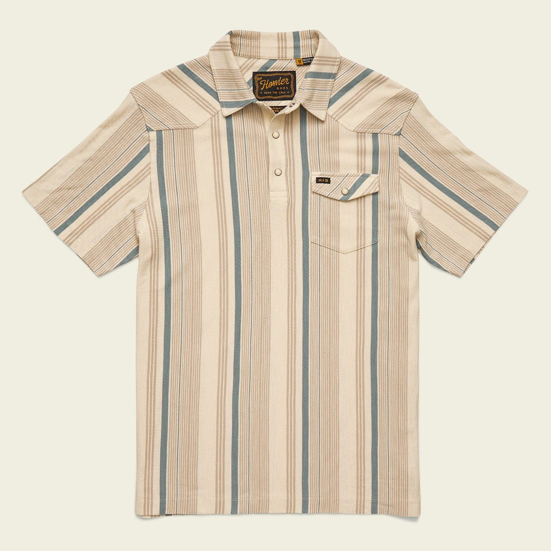 Roper's Clothing Western Yoke Polo in Old Bill Stripe: Limestone, front view