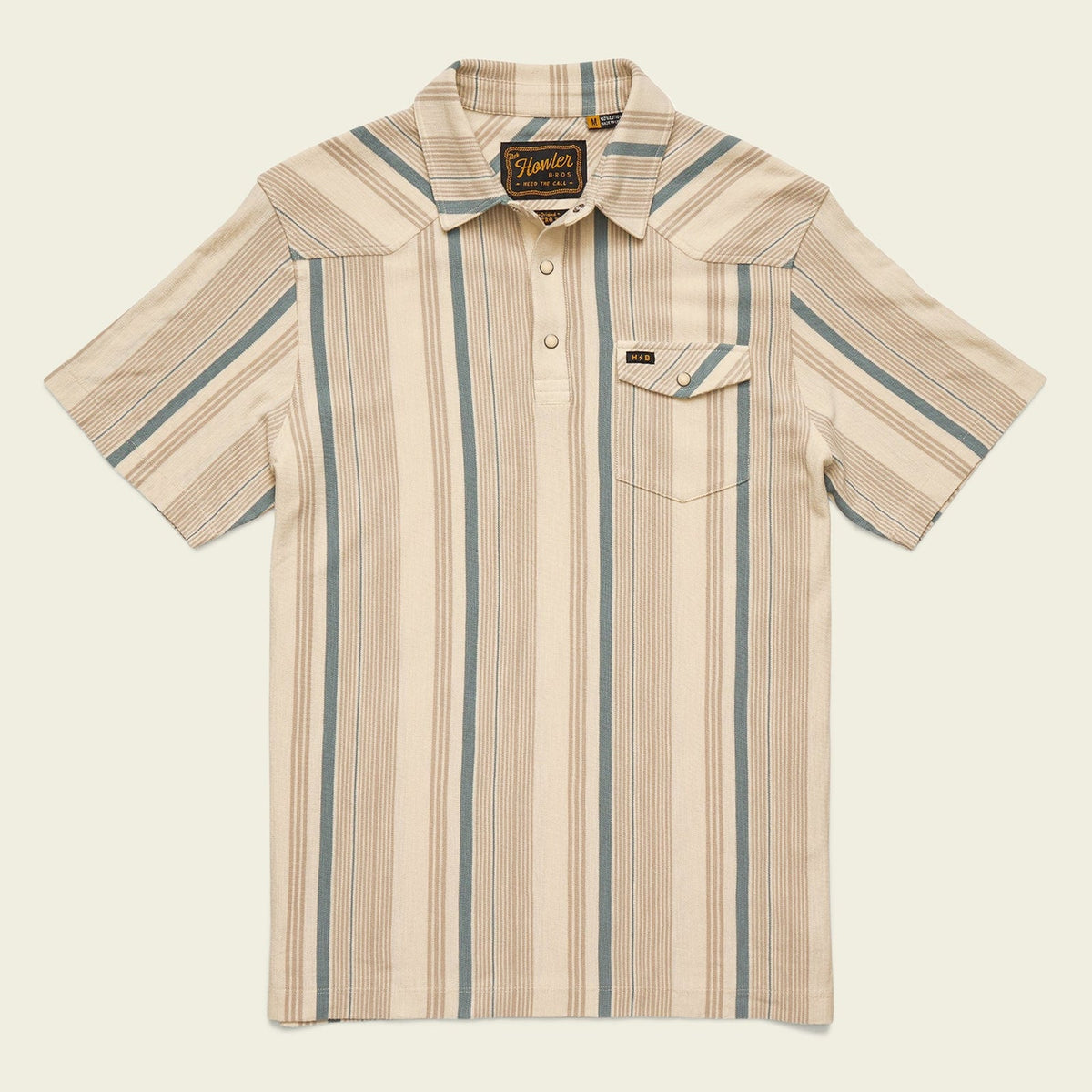 Roper's Clothing Western Yoke Polo in Old Bill Stripe: Limestone, front view