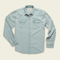 Roper's Clothing solid denim snap shirt in Garth Light Wash, front view