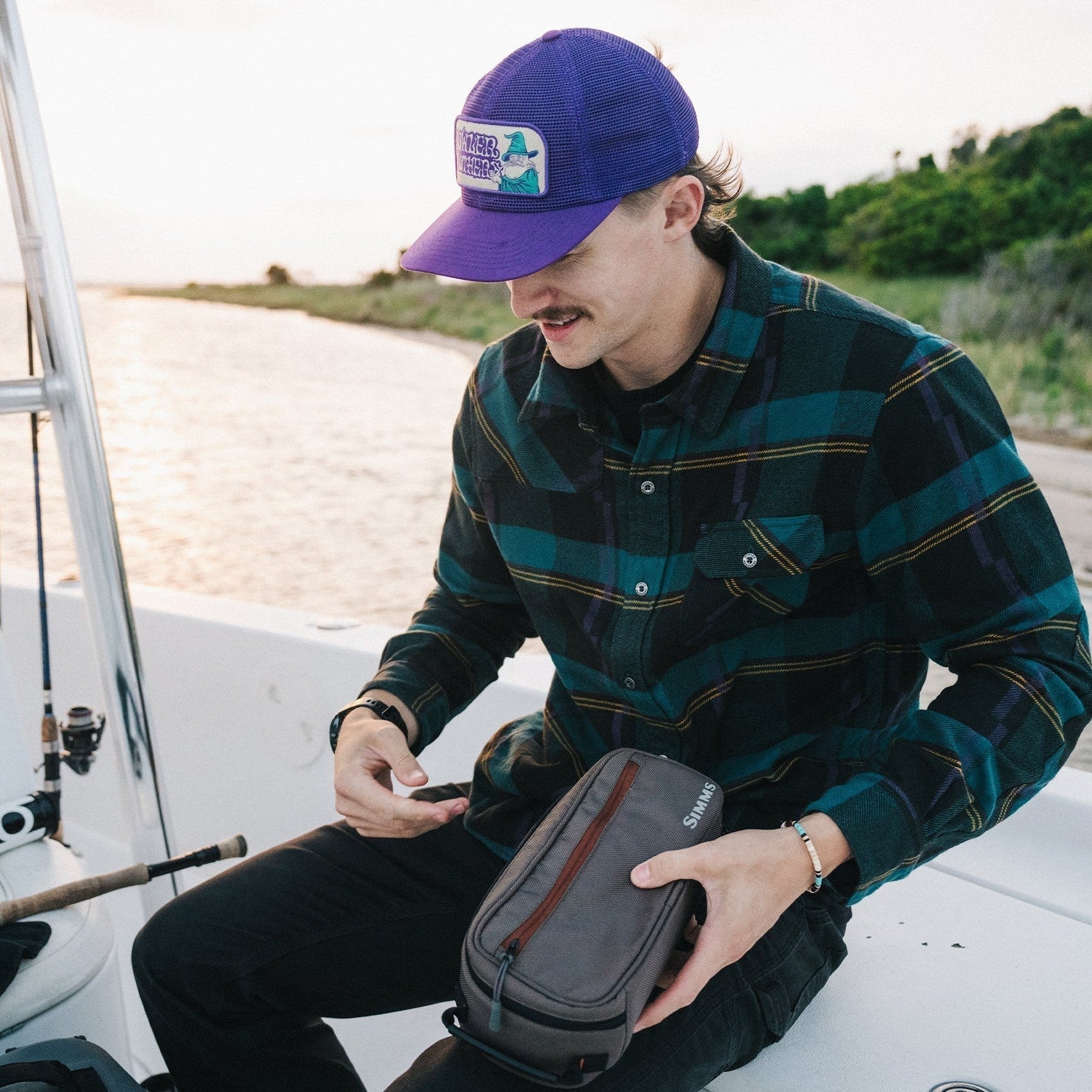 Roper's Clothing plaid flannel shirt in Backdrop Plaid: Phantom Blue, worn on model