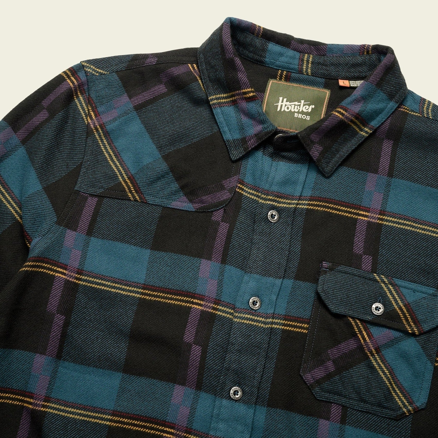 Roper's Clothing plaid flannel shirt in Backdrop Plaid: Phantom Blue, collar detail
