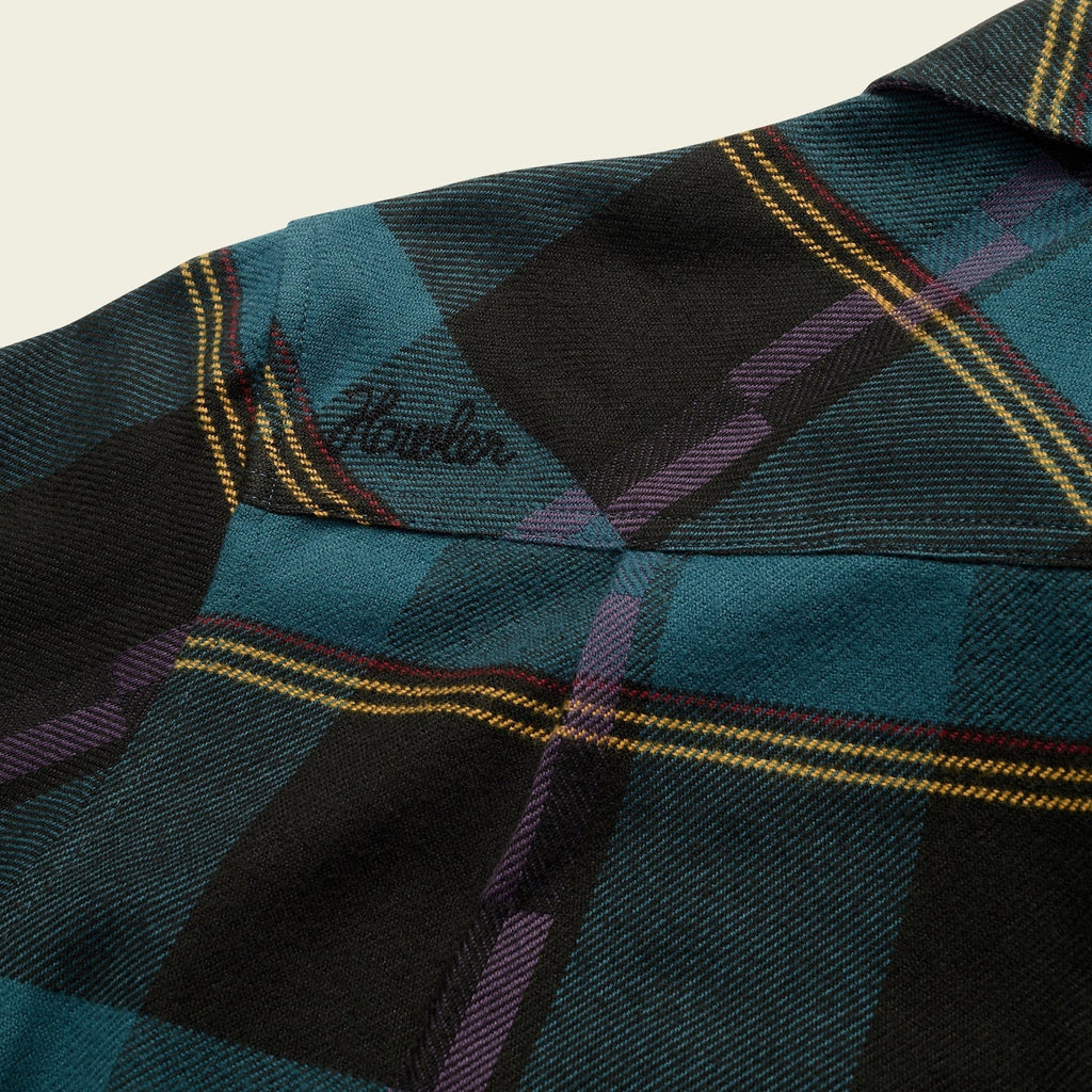 Roper's Clothing plaid flannel shirt in Backdrop Plaid: Phantom Blue, placket and yoke detail