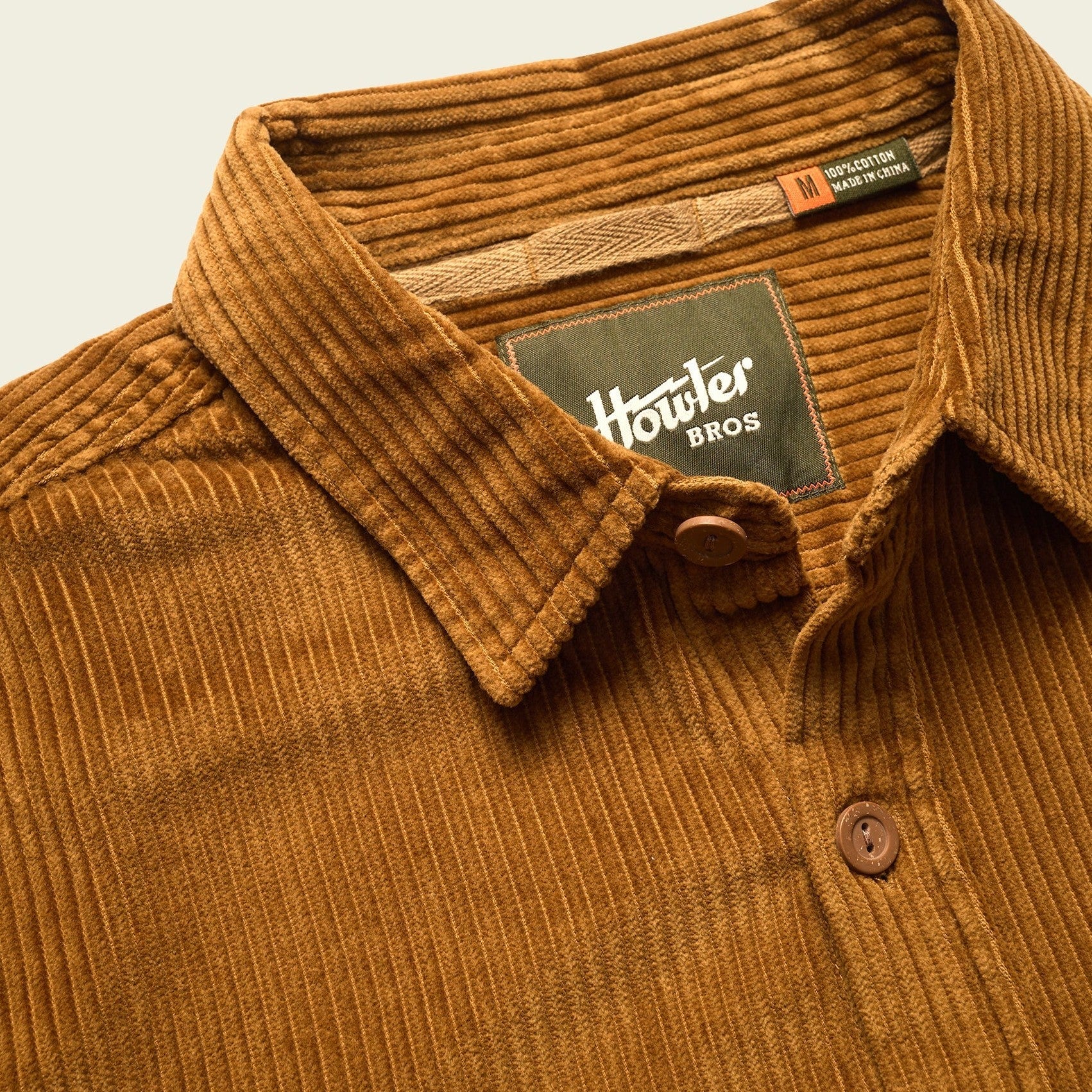 Roper's Clothing solid corduroy overshirt in Duck Brown, collar detail