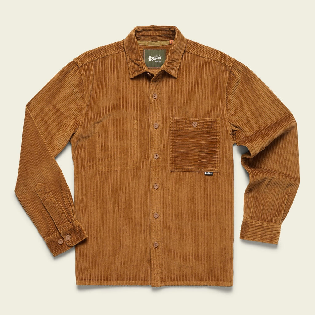 Roper's Clothing solid corduroy overshirt in Duck Brown, front view