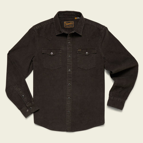 Roper's Clothing solid corduroy snap shirt in Antique Black, front view