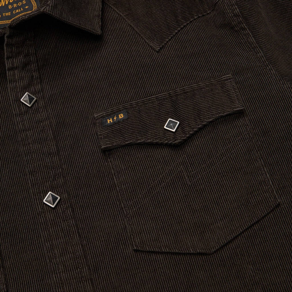 Roper's Clothing solid corduroy snap shirt in Antique Black, cuff and sleeve detail