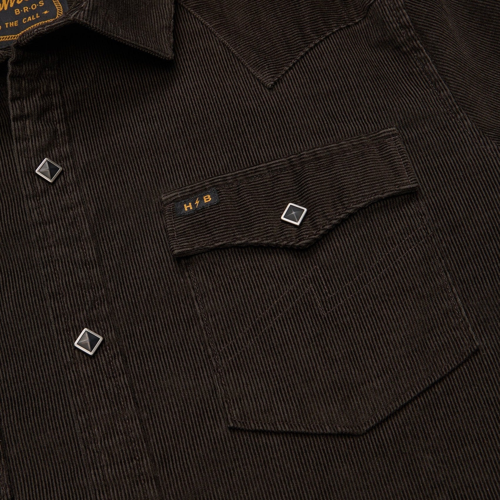 Roper's Clothing solid corduroy snap shirt in Antique Black, cuff and sleeve detail