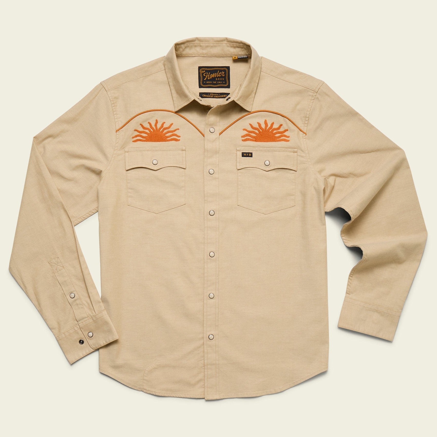 Roper's Clothing print cotton pearl snap shirt in El Sol: Gold, front view