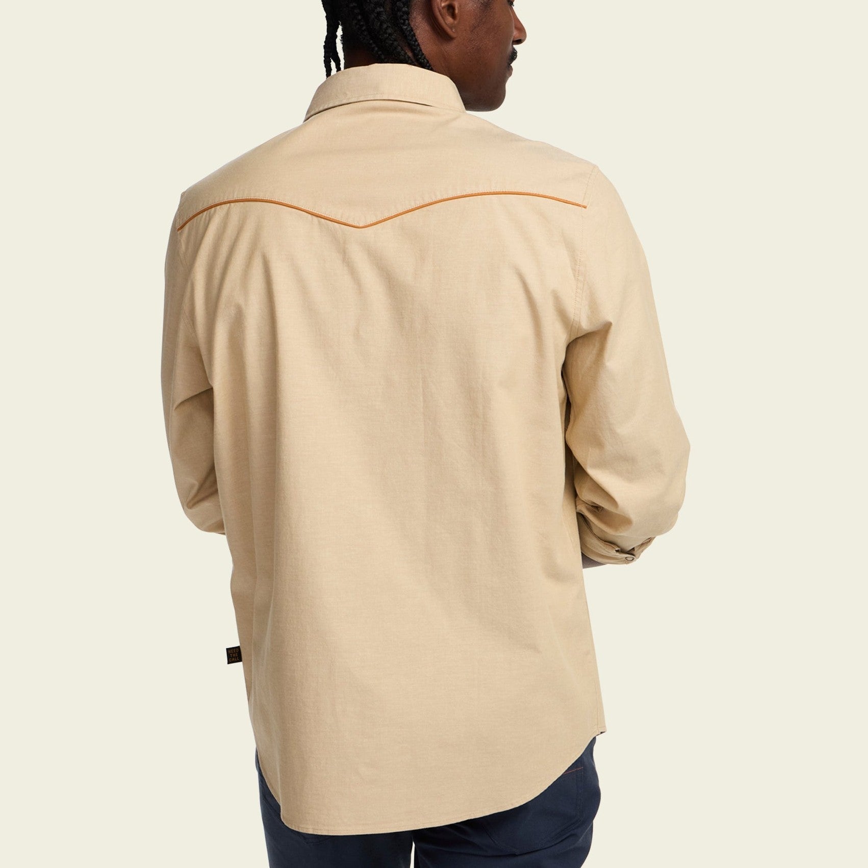 Roper's Clothing print cotton pearl snap shirt in El Sol: Gold, fabric close-up