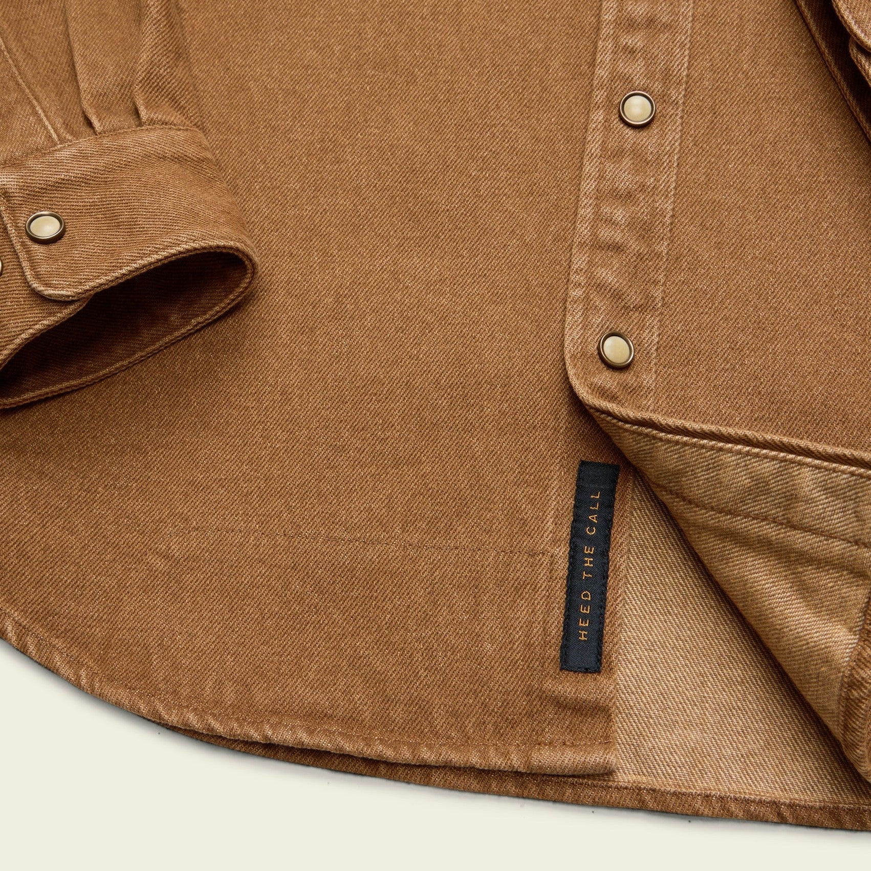 Roper's Clothing solid denim snap shirt in Owens Oaker Wash, worn on model