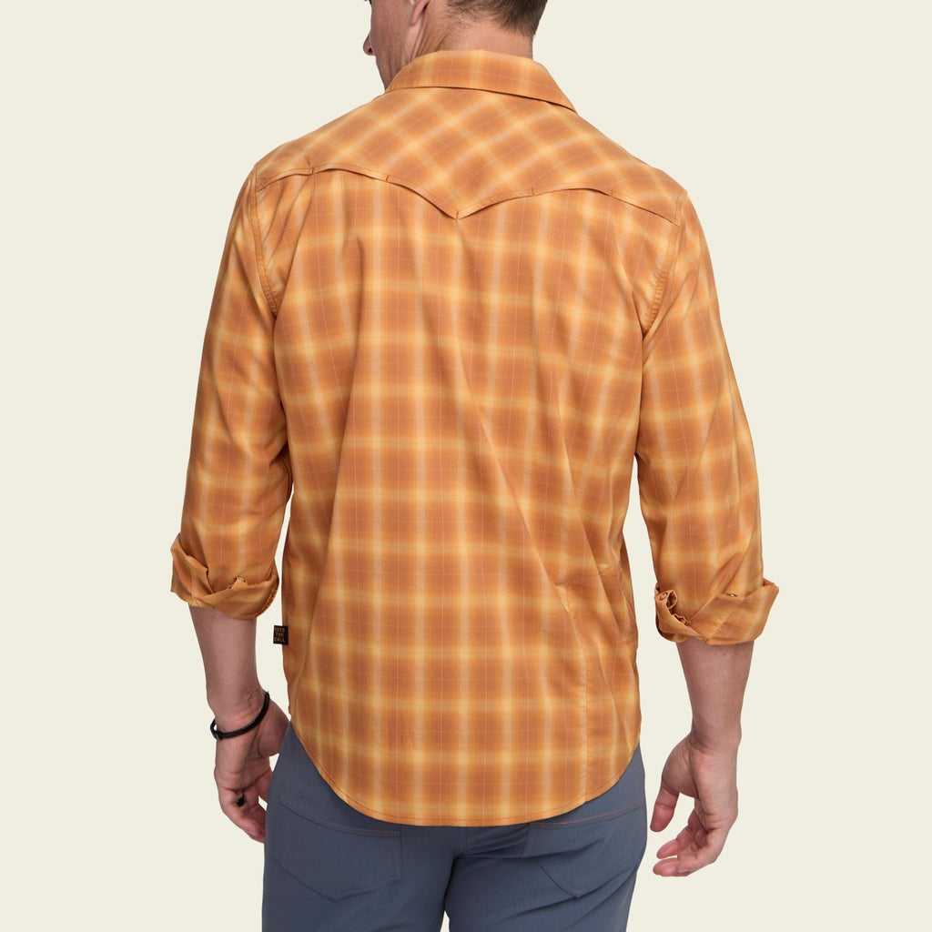 Roper's Clothing plaid performance snap shirt in Kent Plaid: Foliage, fabric close-up