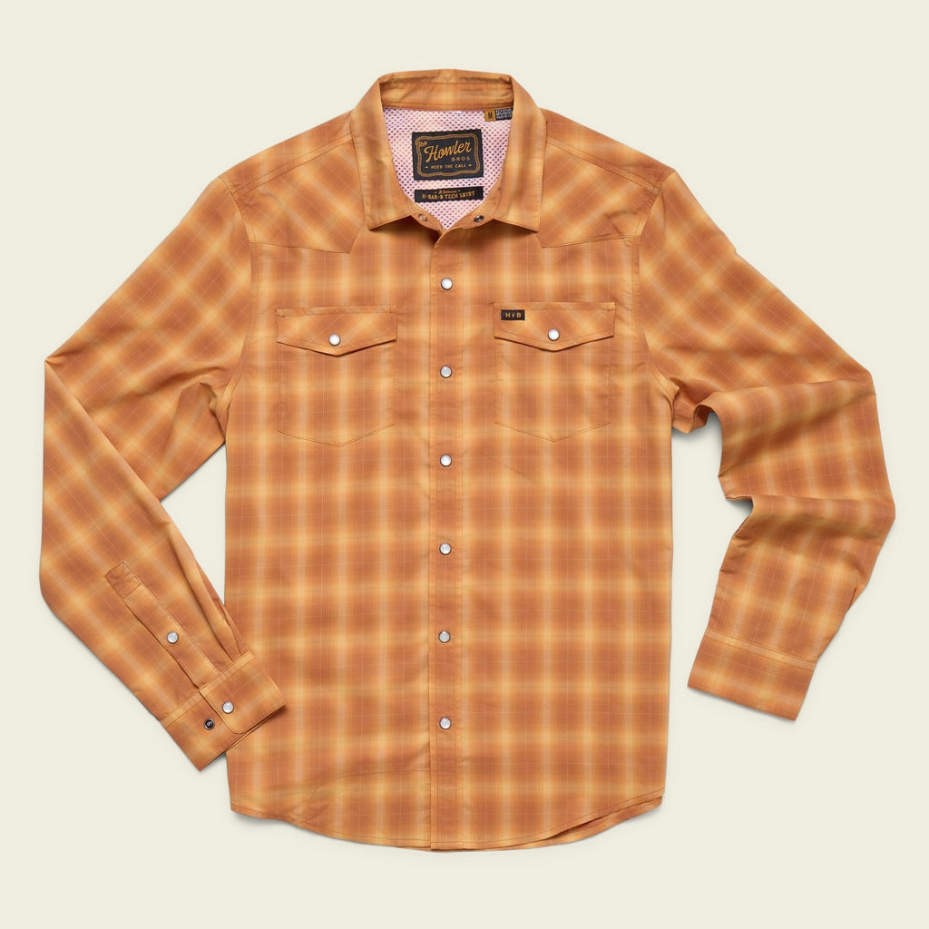 Roper's Clothing plaid performance snap shirt in Kent Plaid: Foliage, front view