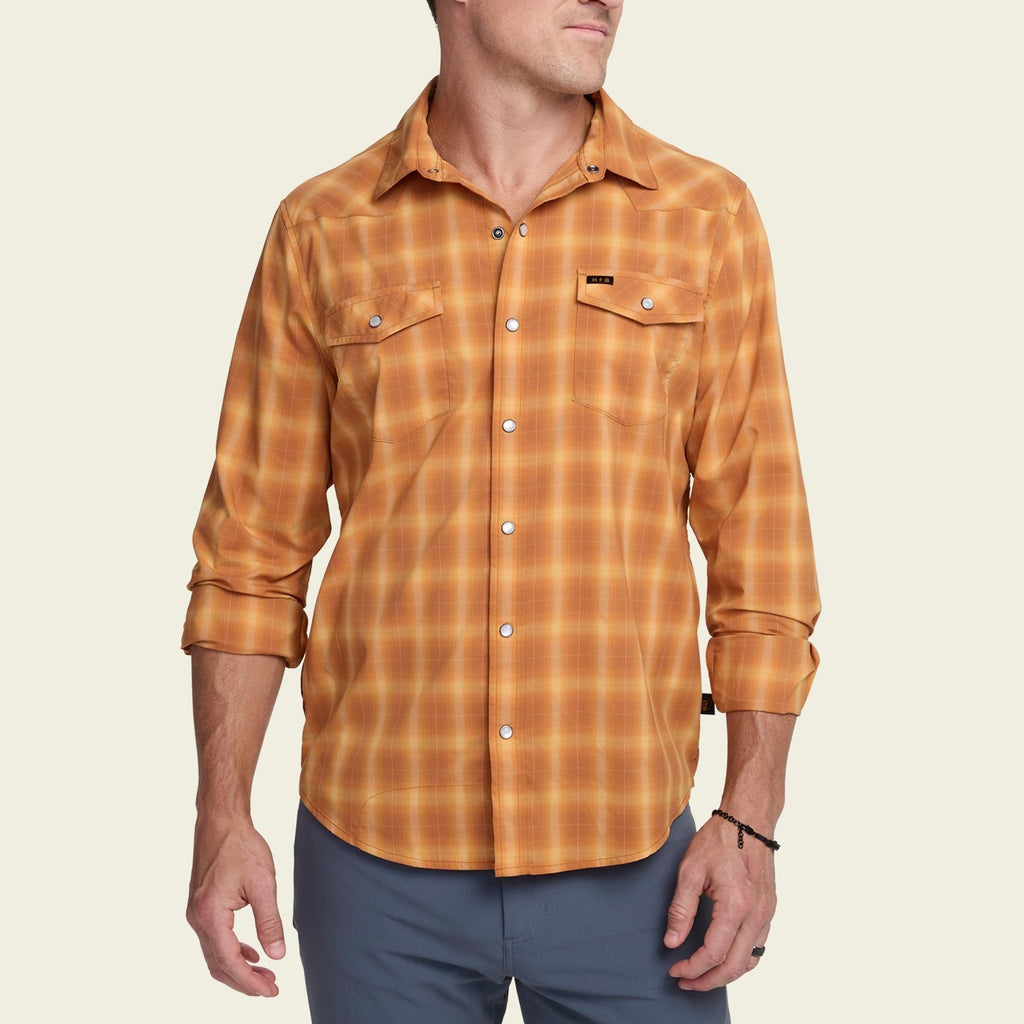 Roper's Clothing plaid performance snap shirt in Kent Plaid: Foliage, cuff and sleeve detail