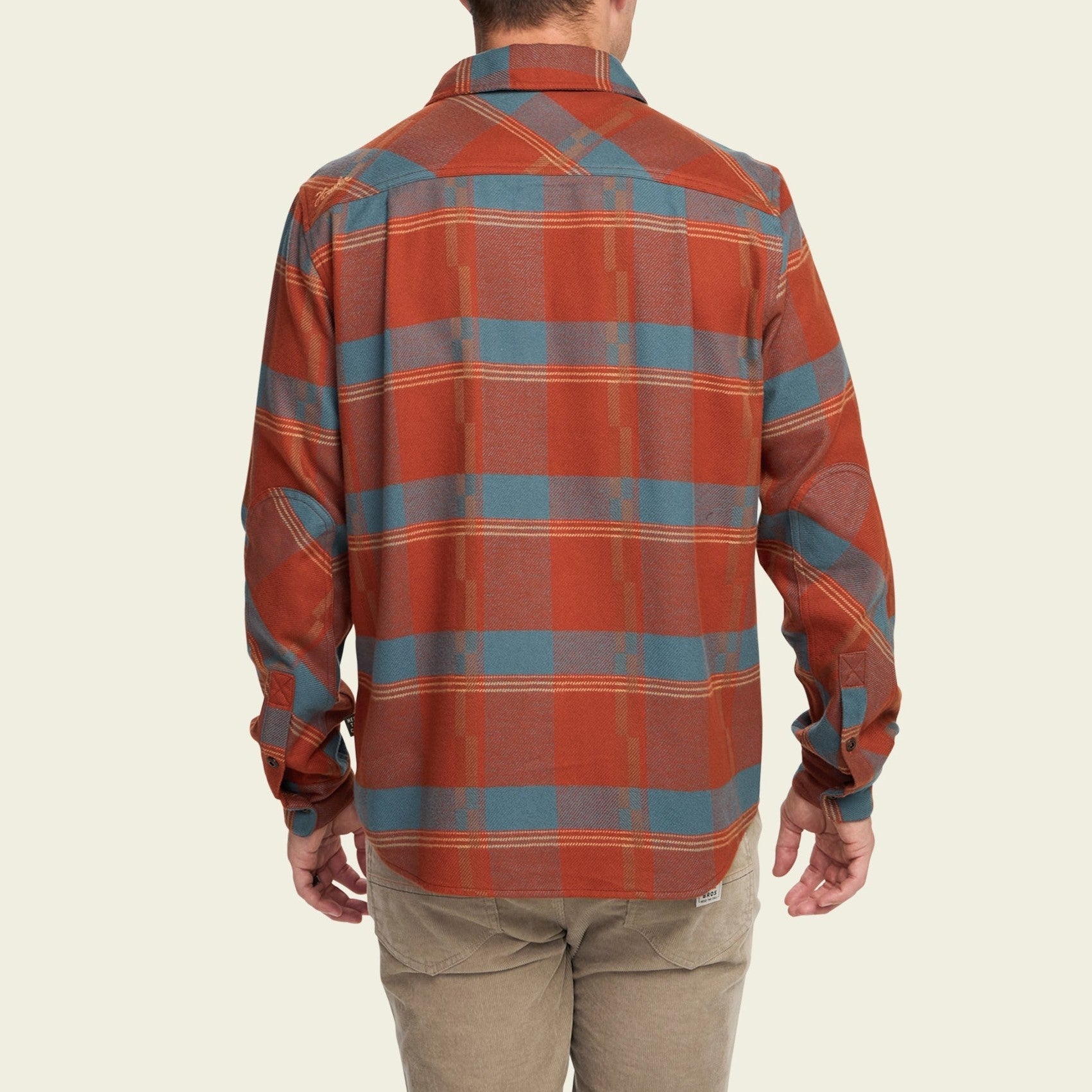 Roper's Clothing plaid flannel shirt in Backdrop Plaid: Terracotta, fabric close-up