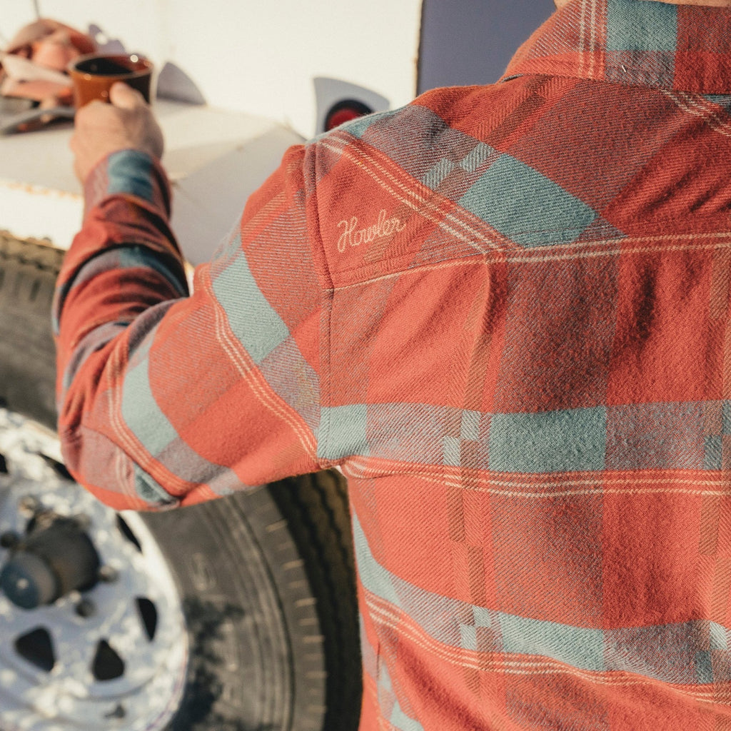 Roper's Clothing plaid flannel shirt in Backdrop Plaid: Terracotta, chest pocket detail