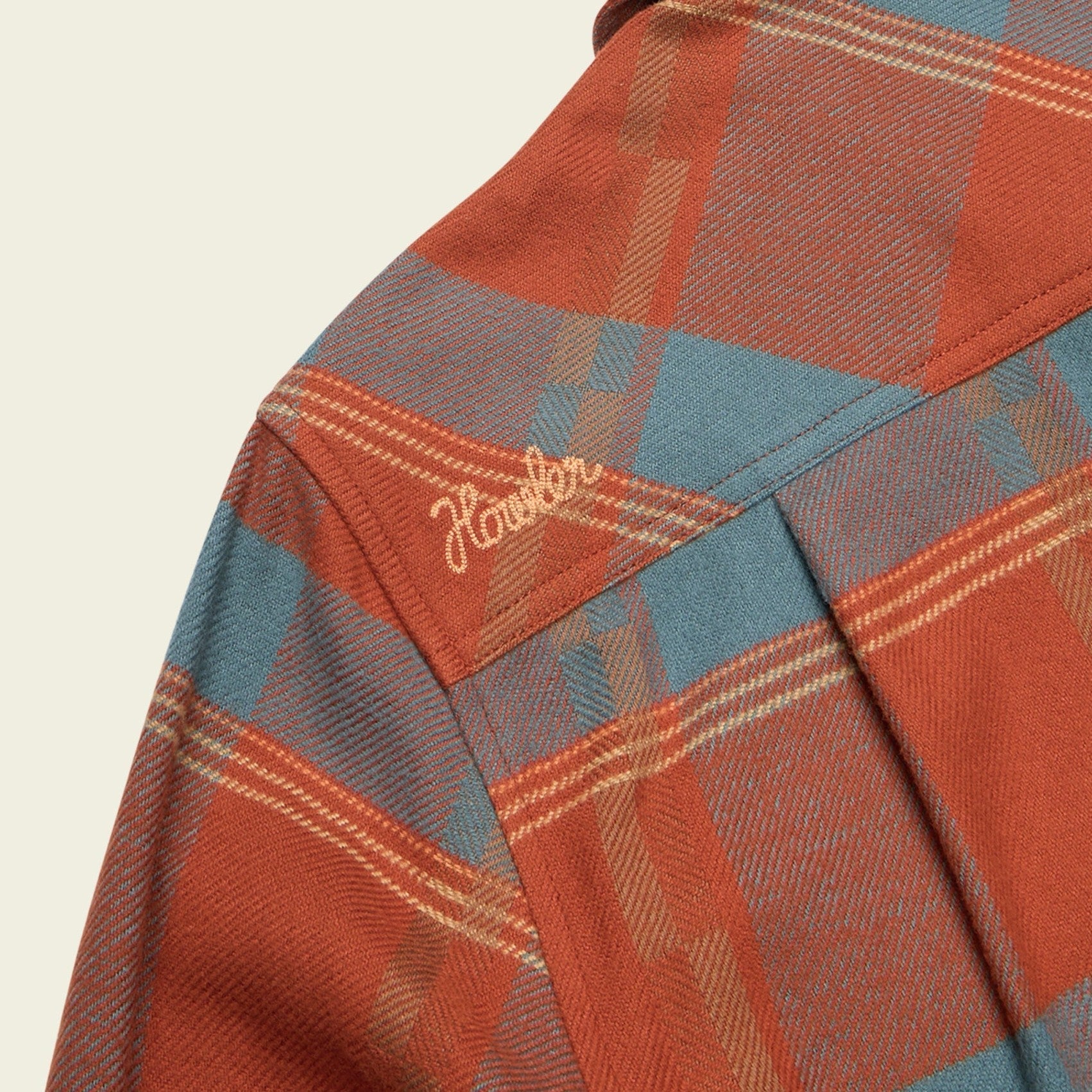 Roper's Clothing plaid flannel shirt in Backdrop Plaid: Terracotta, collar detail