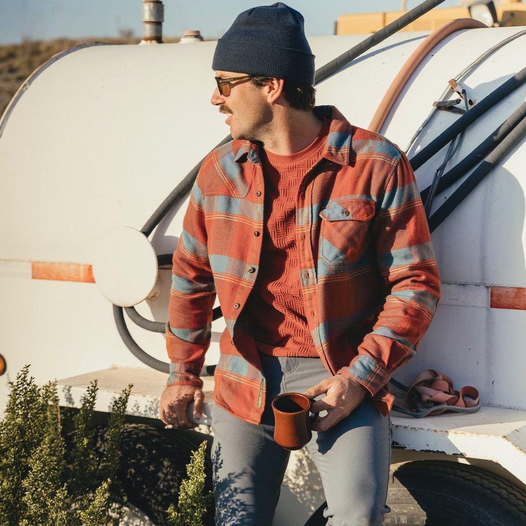Roper's Clothing plaid flannel shirt in Backdrop Plaid: Terracotta, back view