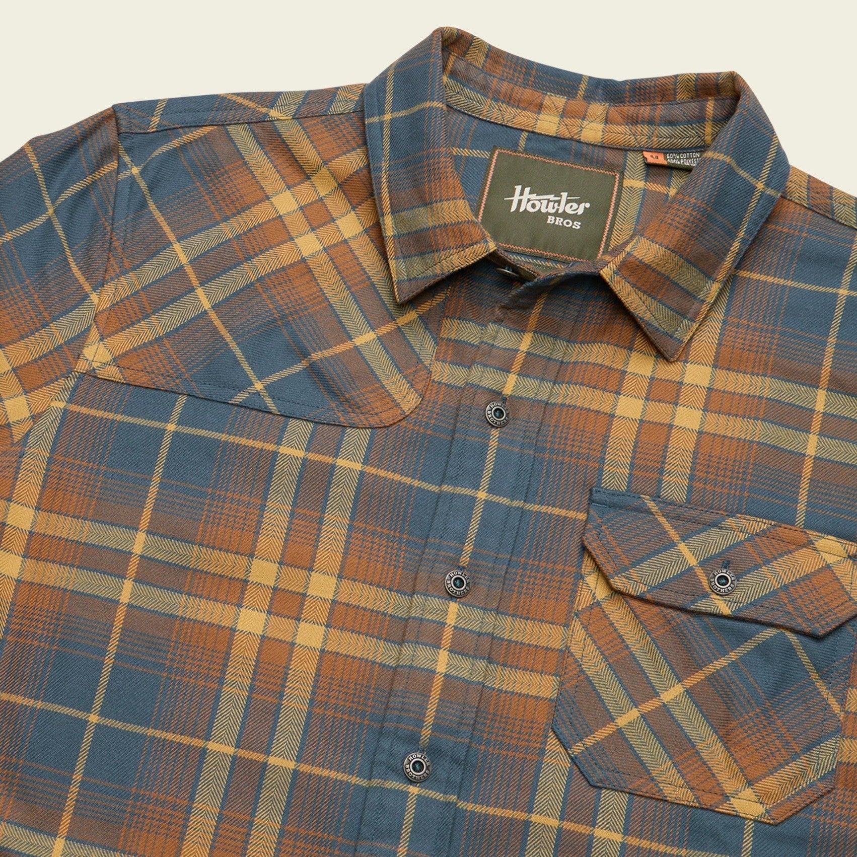 Roper's Clothing plaid flannel shirt in Kempton Plaid: Stargazer, placket and yoke detail
