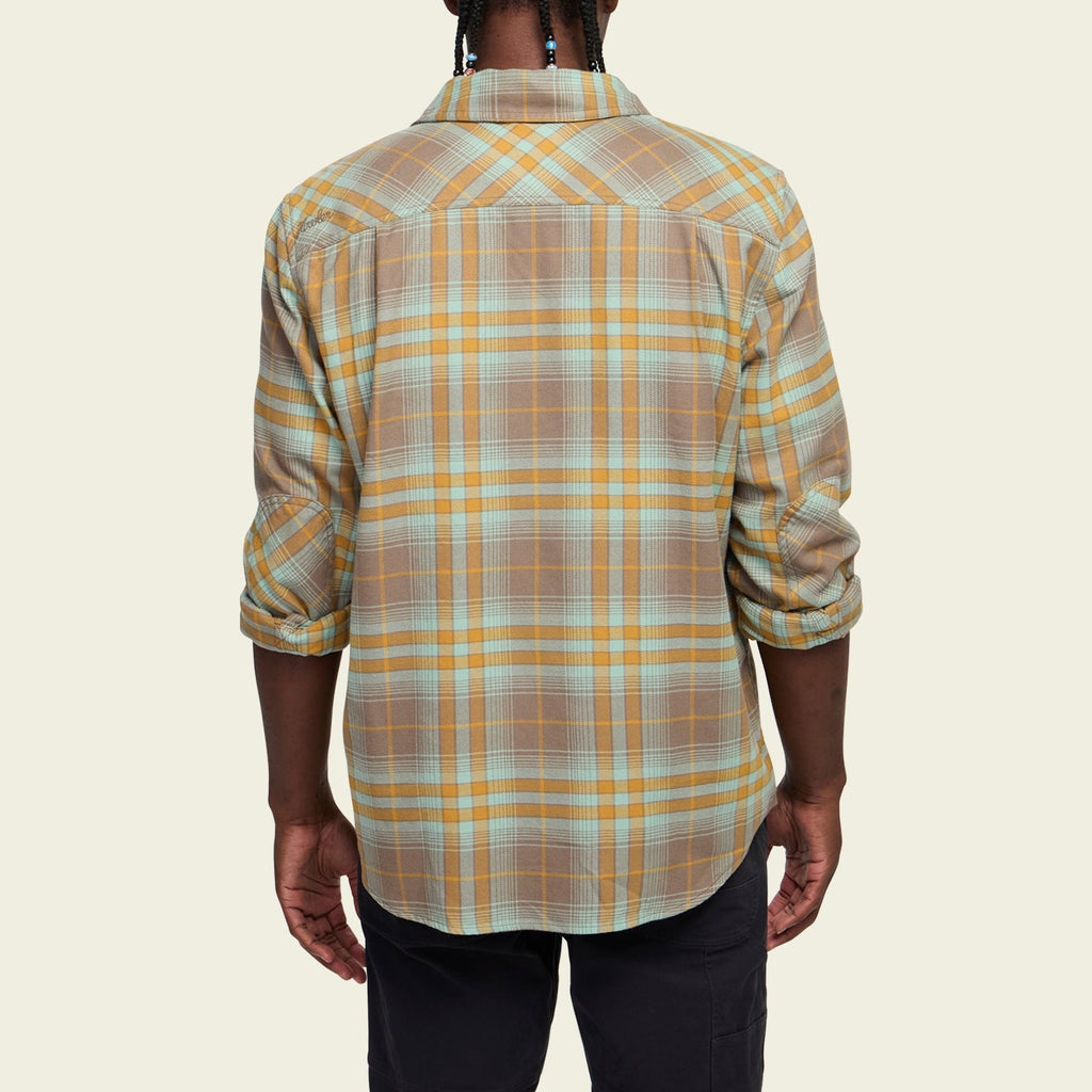 Roper's Clothing plaid flannel shirt in Kempton Plaid: Taupe, fabric close-up