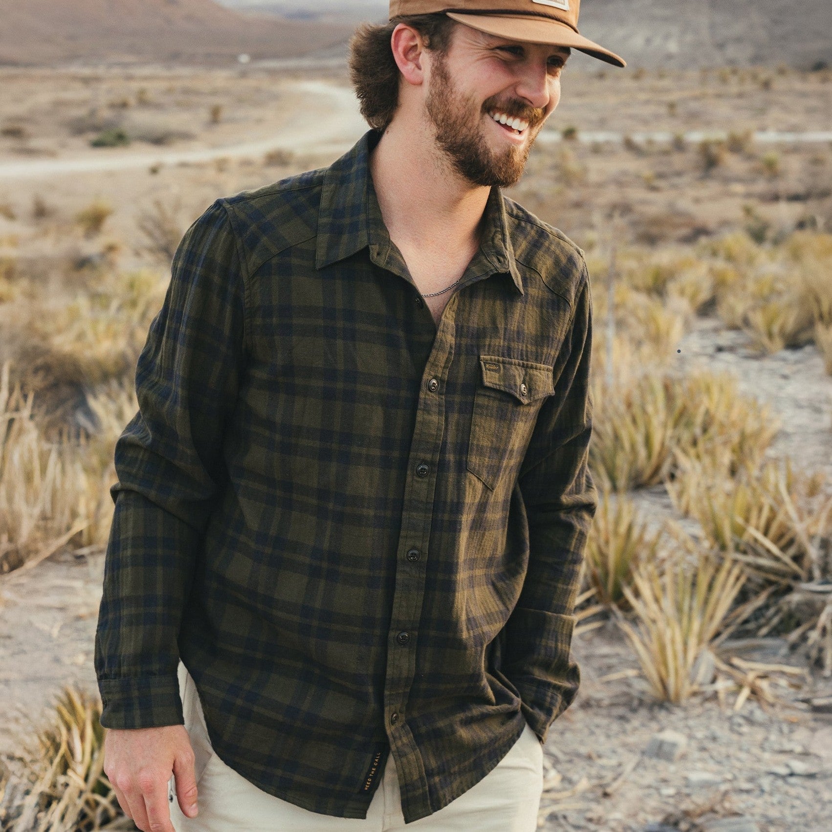 Roper's Clothing plaid flannel shirt in Cohen Plaid: Dark Olive, back view