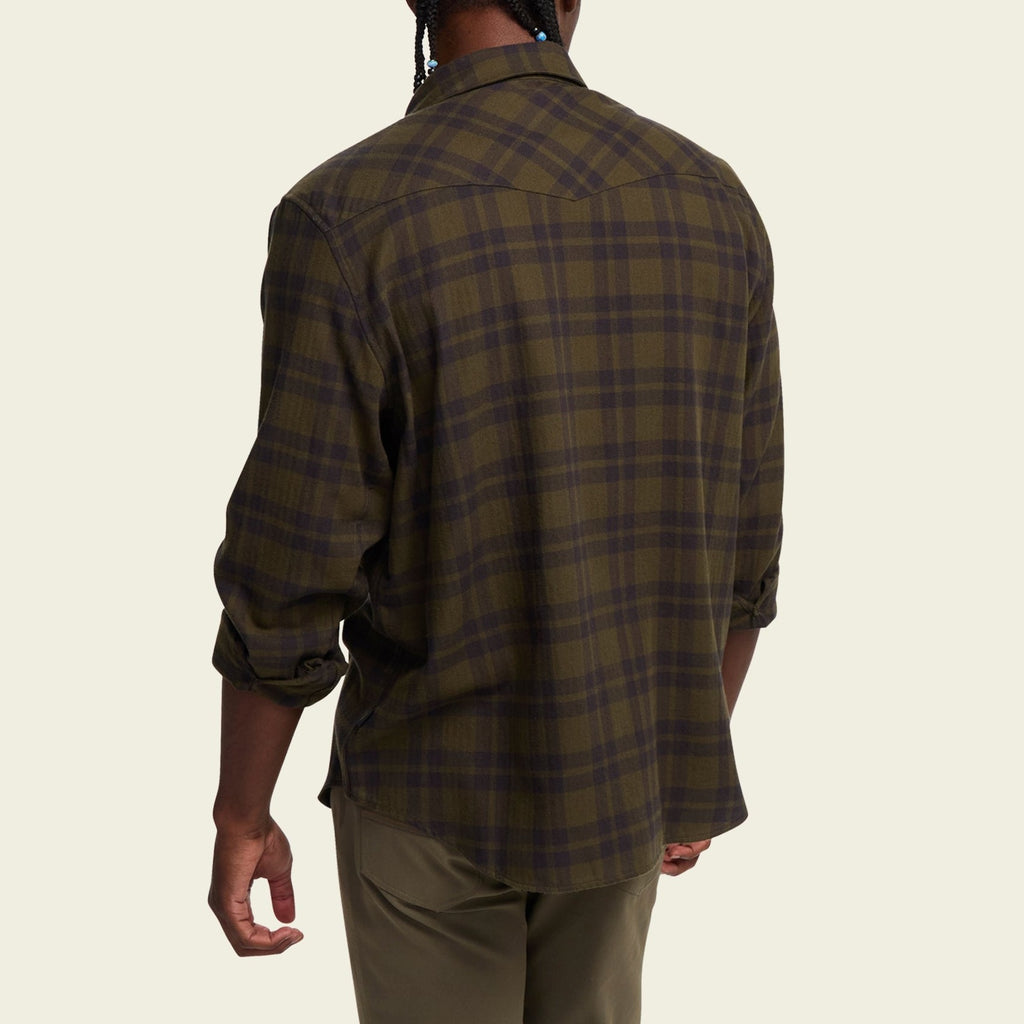Roper's Clothing plaid flannel shirt in Cohen Plaid: Dark Olive, fabric close-up