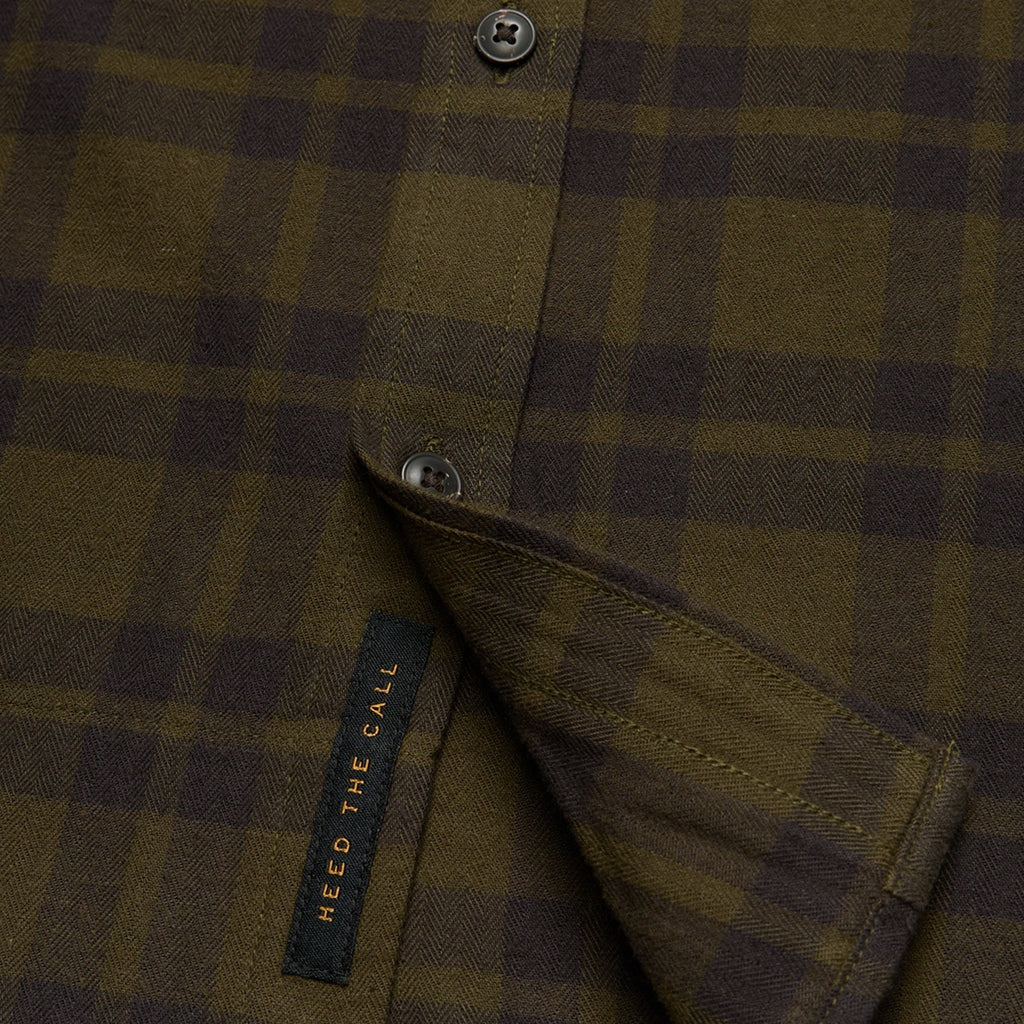 Roper's Clothing plaid flannel shirt in Cohen Plaid: Dark Olive, worn on model