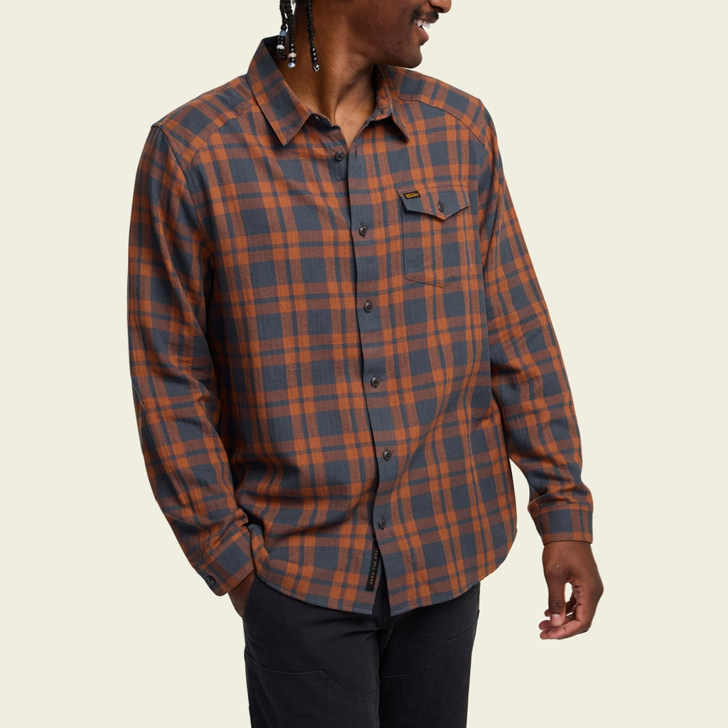 Roper's Clothing plaid flannel shirt in Cohen Plaid: Stargazer, cuff and sleeve detail