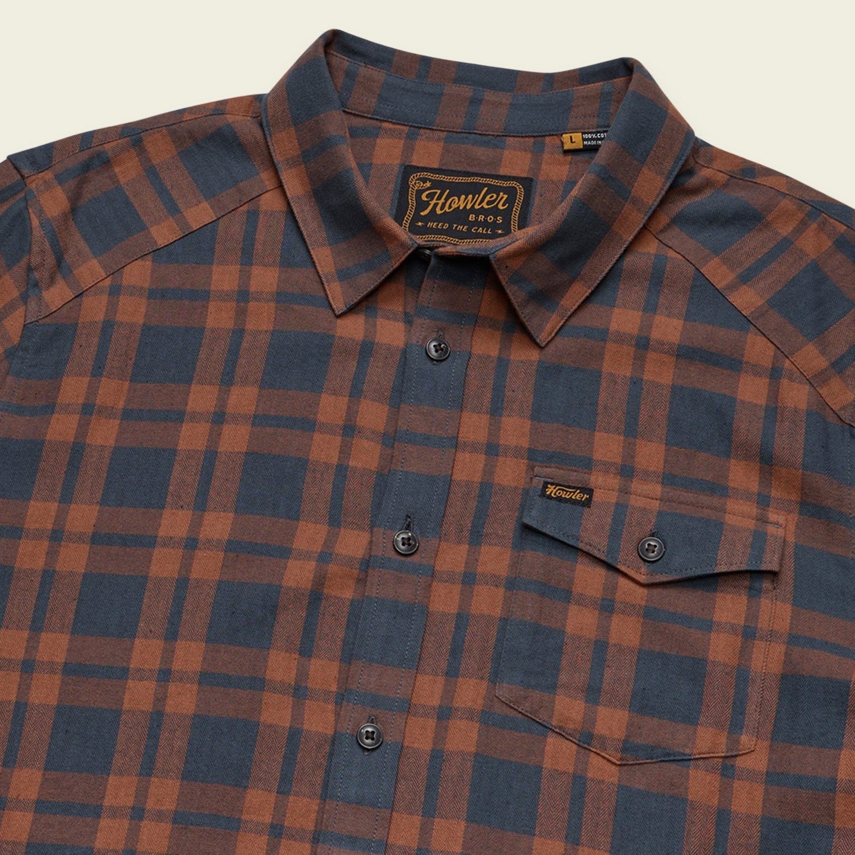 Roper's Clothing plaid flannel shirt in Cohen Plaid: Stargazer, placket and yoke detail
