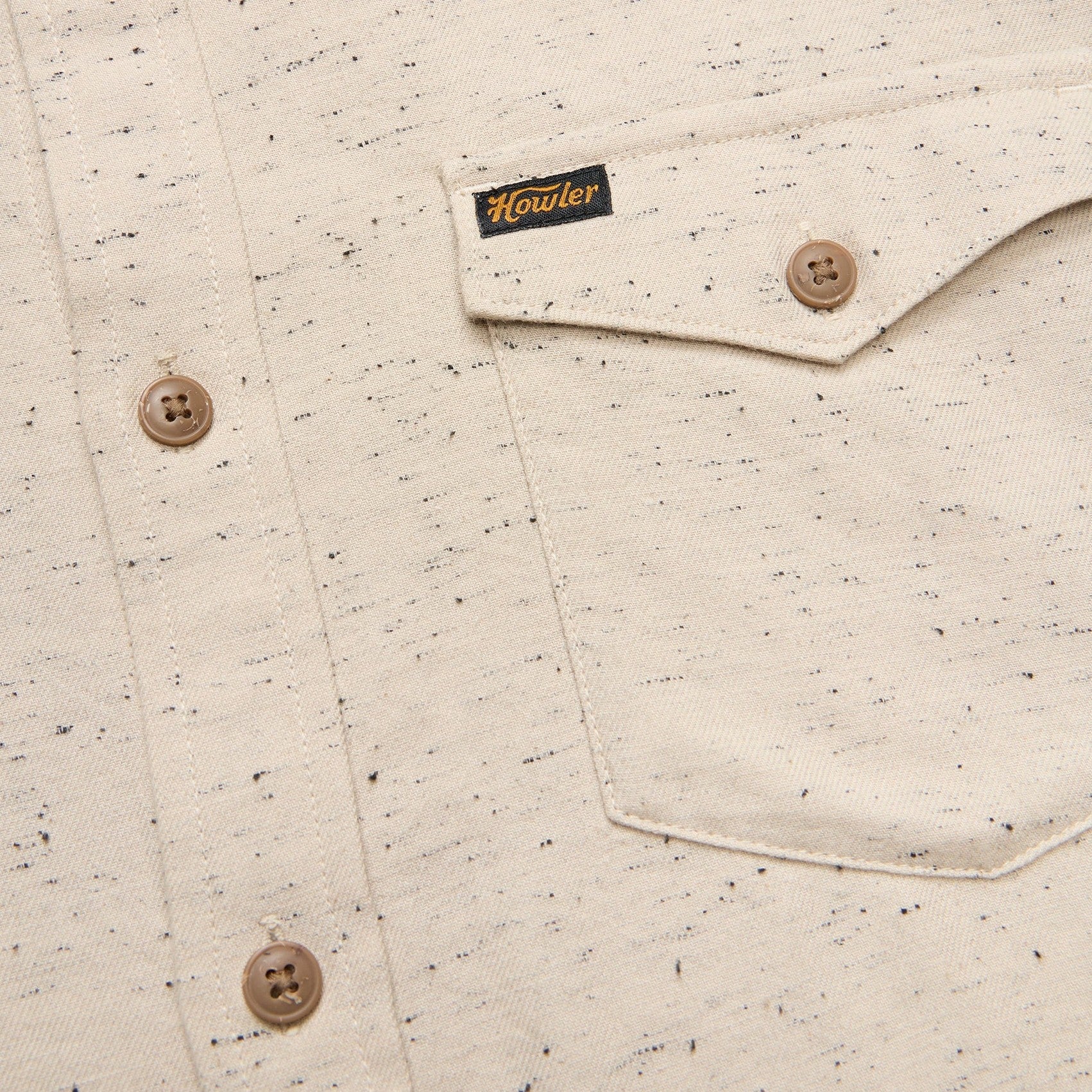 Roper's Clothing print flannel shirt in Speckled Sand, worn on model