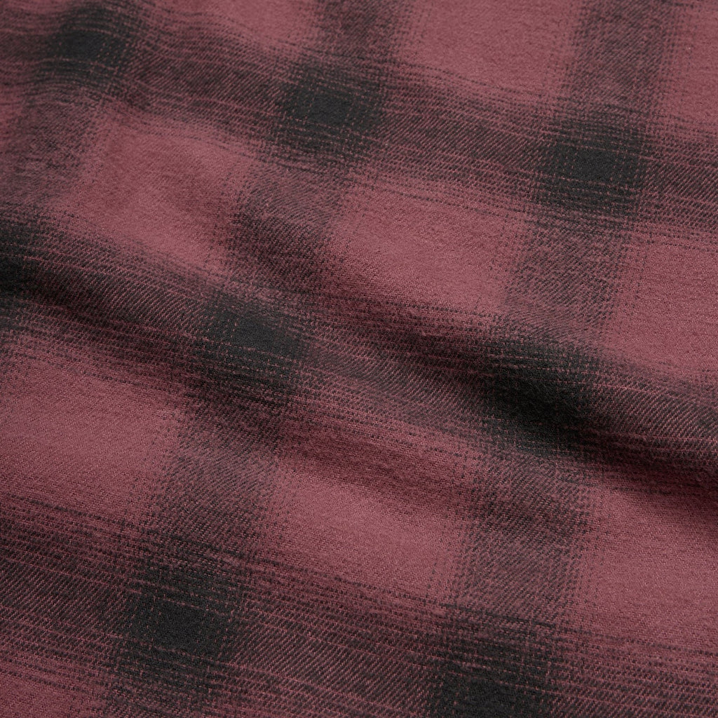 Roper's Clothing plaid flannel shirt in Emmett Plaid: Plum Wine, collar detail
