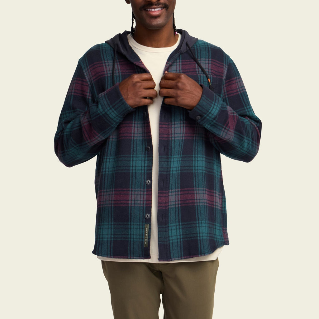 Roper's Clothing plaid hooded flannel in Mesa Plaid: Midnight, cuff and sleeve detail